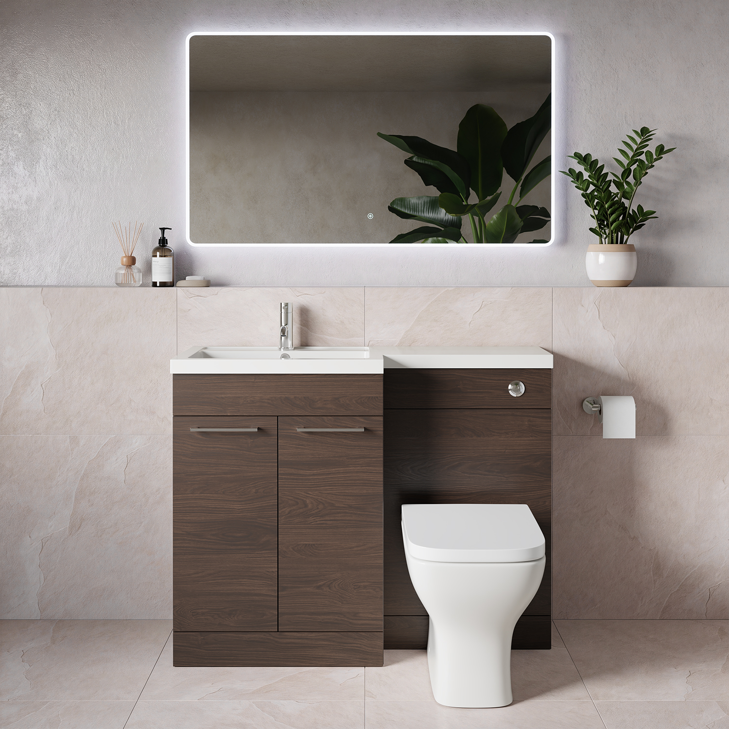 Napoli 390 2 Door Vanity Unit Toilet Suite with Square Left Hand Lucia Basin