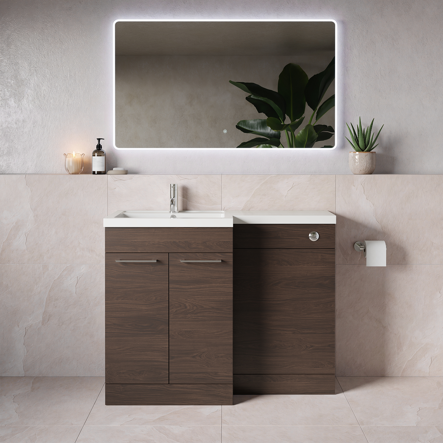 Napoli 390 2 Door Vanity Unit Toilet Suite with Square Left Hand Lucia Basin