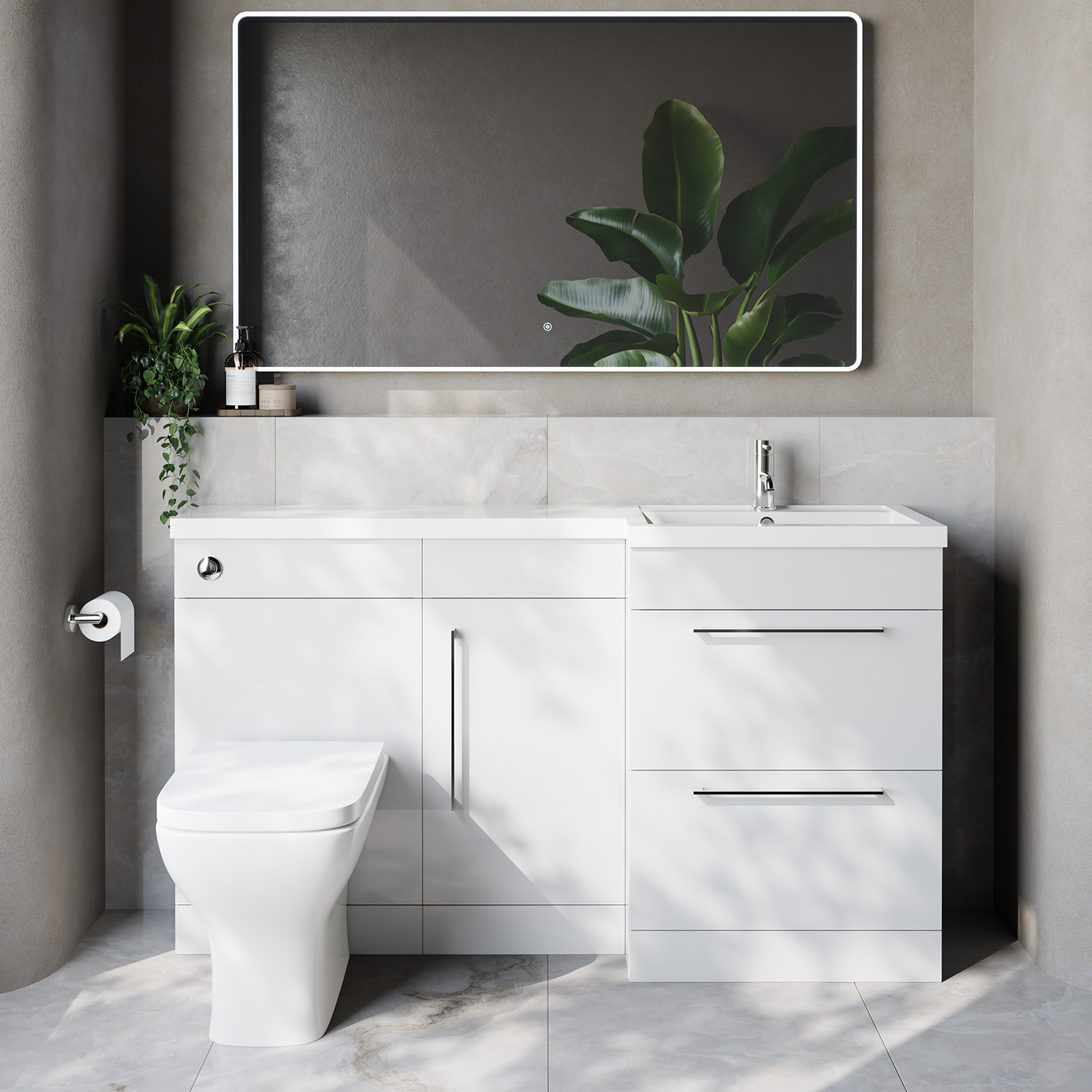 Napoli 390 2 Drawer Vanity Unit Toilet Suite with Right Hand Square Lucia Basin