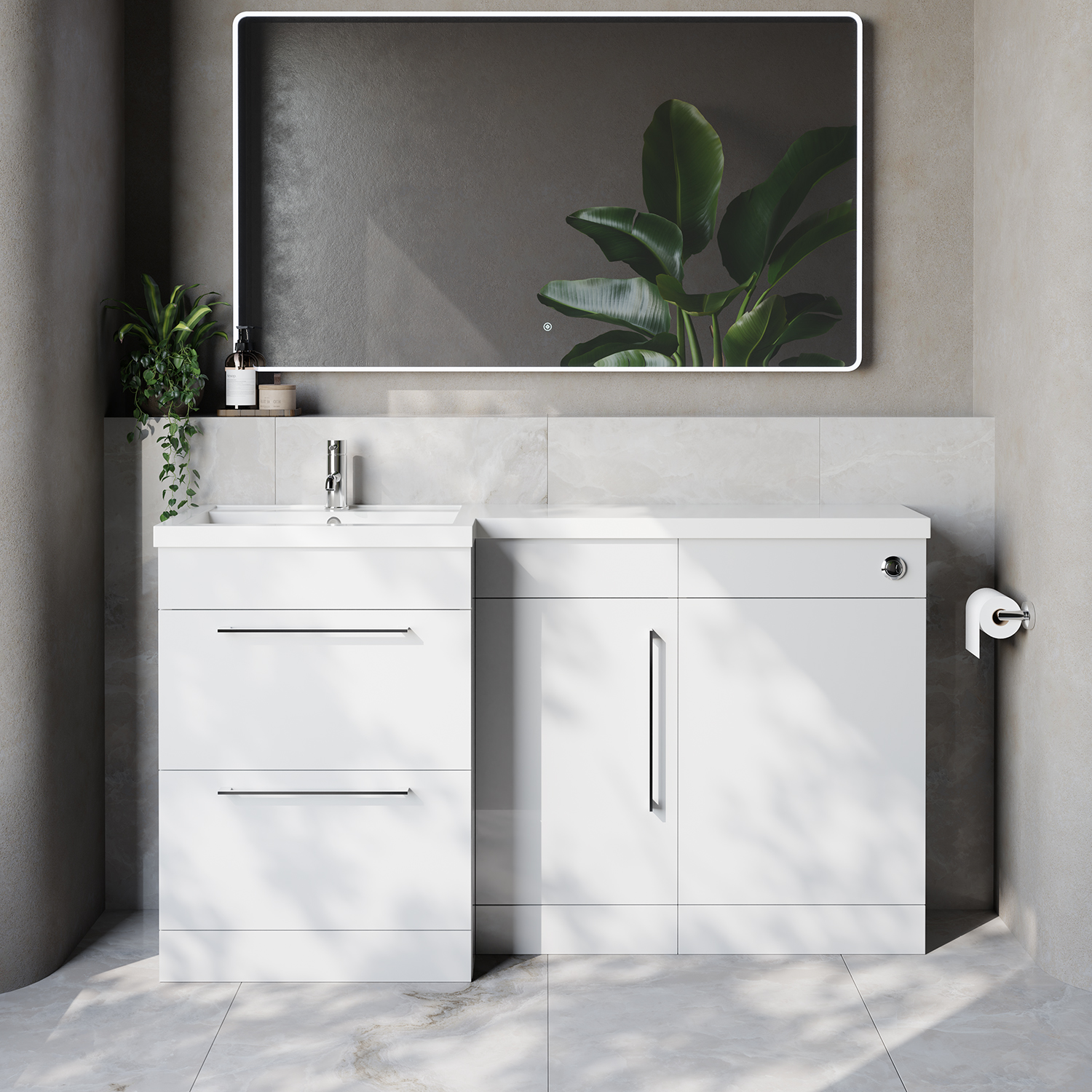 Napoli 390 2 Drawer Vanity Unit Toilet Suite with Left Hand Square Lucia Basin