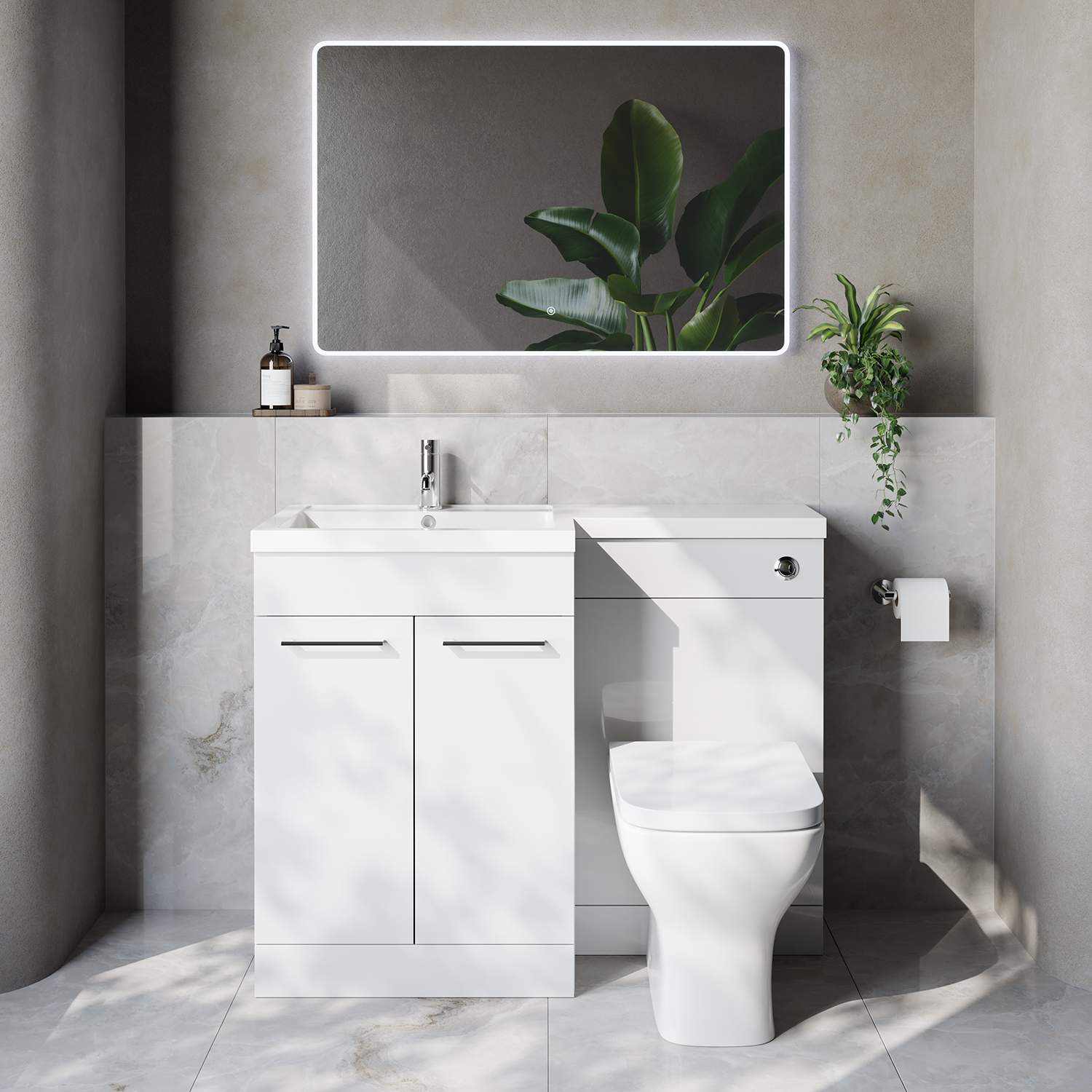 Napoli 460 2 Door Vanity Unit Toilet Suite with Left Hand Square Lucia Basin