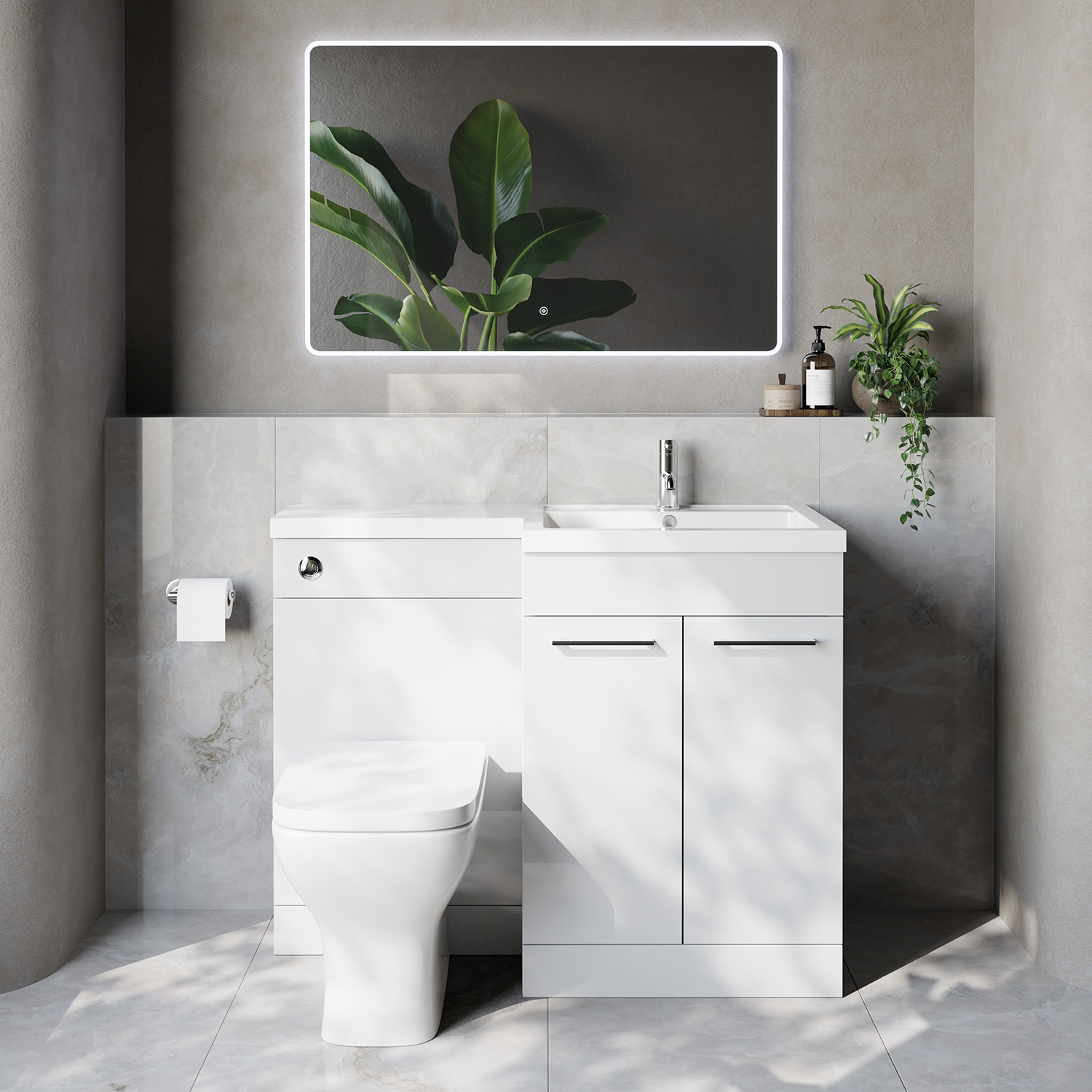 Napoli 460 2 Door Vanity Unit Toilet Suite with Right Hand Square Lucia Basin