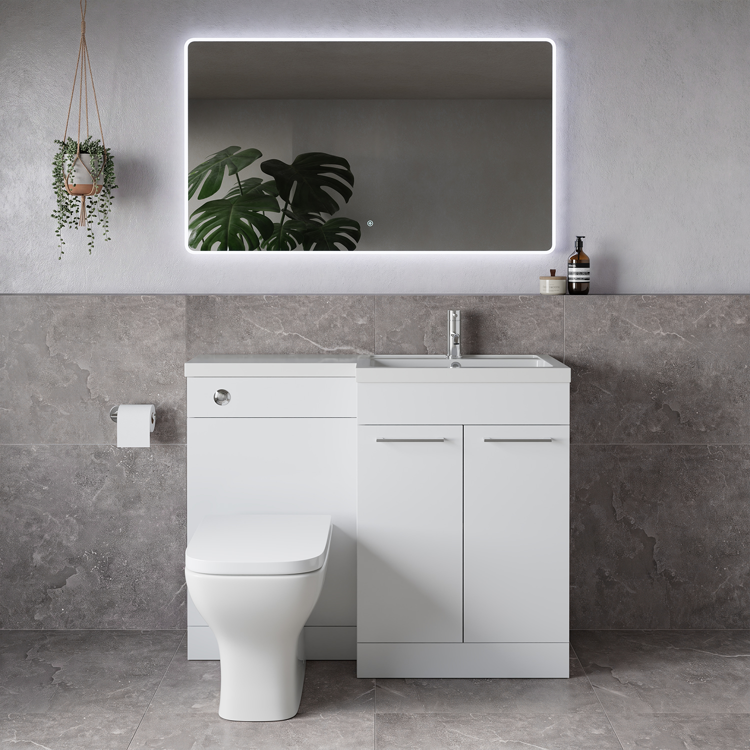Napoli 390 2 Door Vanity Unit Toilet Suite with Square Right Hand Lucia Basin