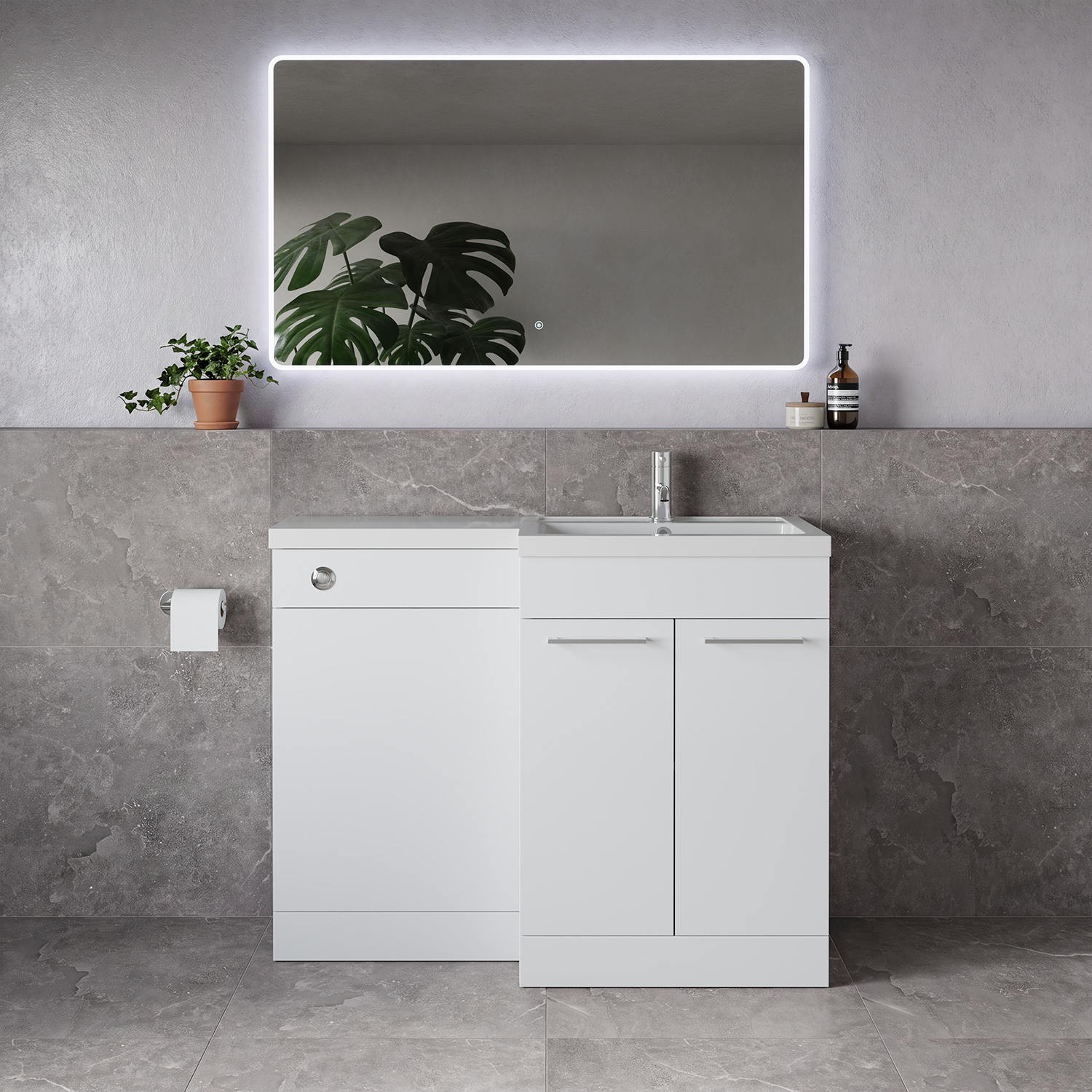 Napoli 390 2 Door Vanity Unit Toilet Suite with Square Right Hand Lucia Basin