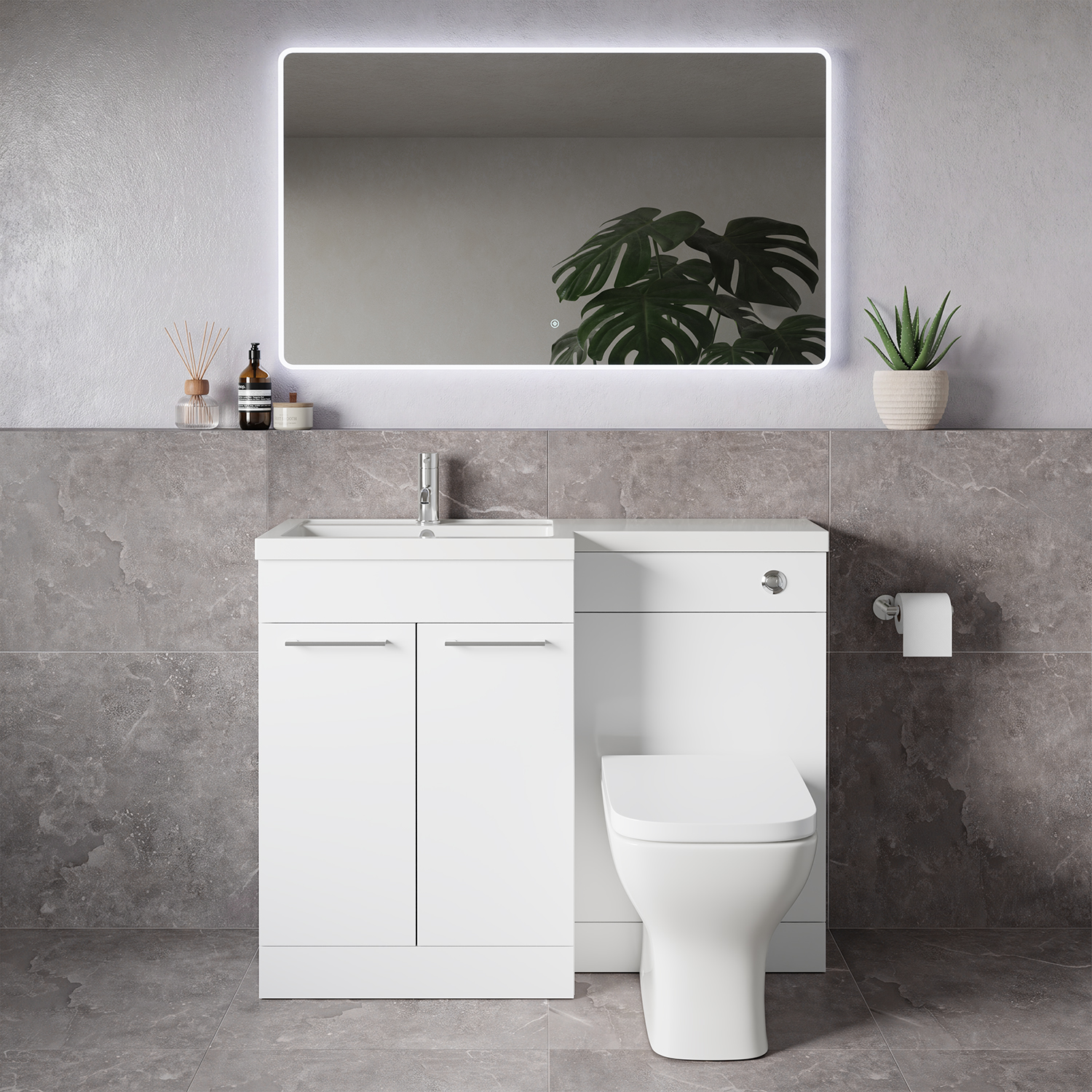 Napoli 390 2 Door Vanity Unit Toilet Suite with Square Left Hand Lucia Basin