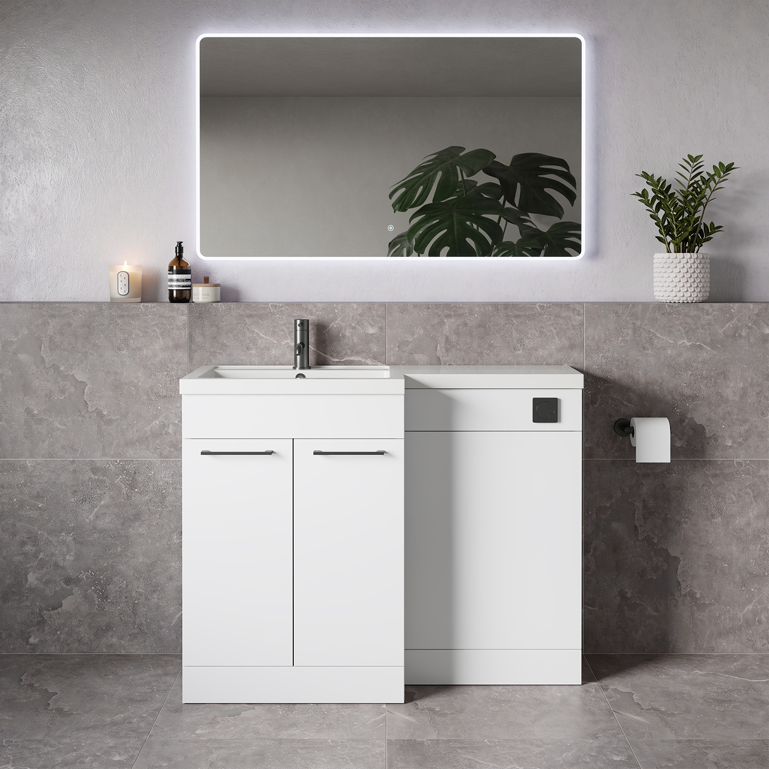Napoli 390 2 Door Vanity Unit Toilet Suite with Square Left Hand Lucia Basin