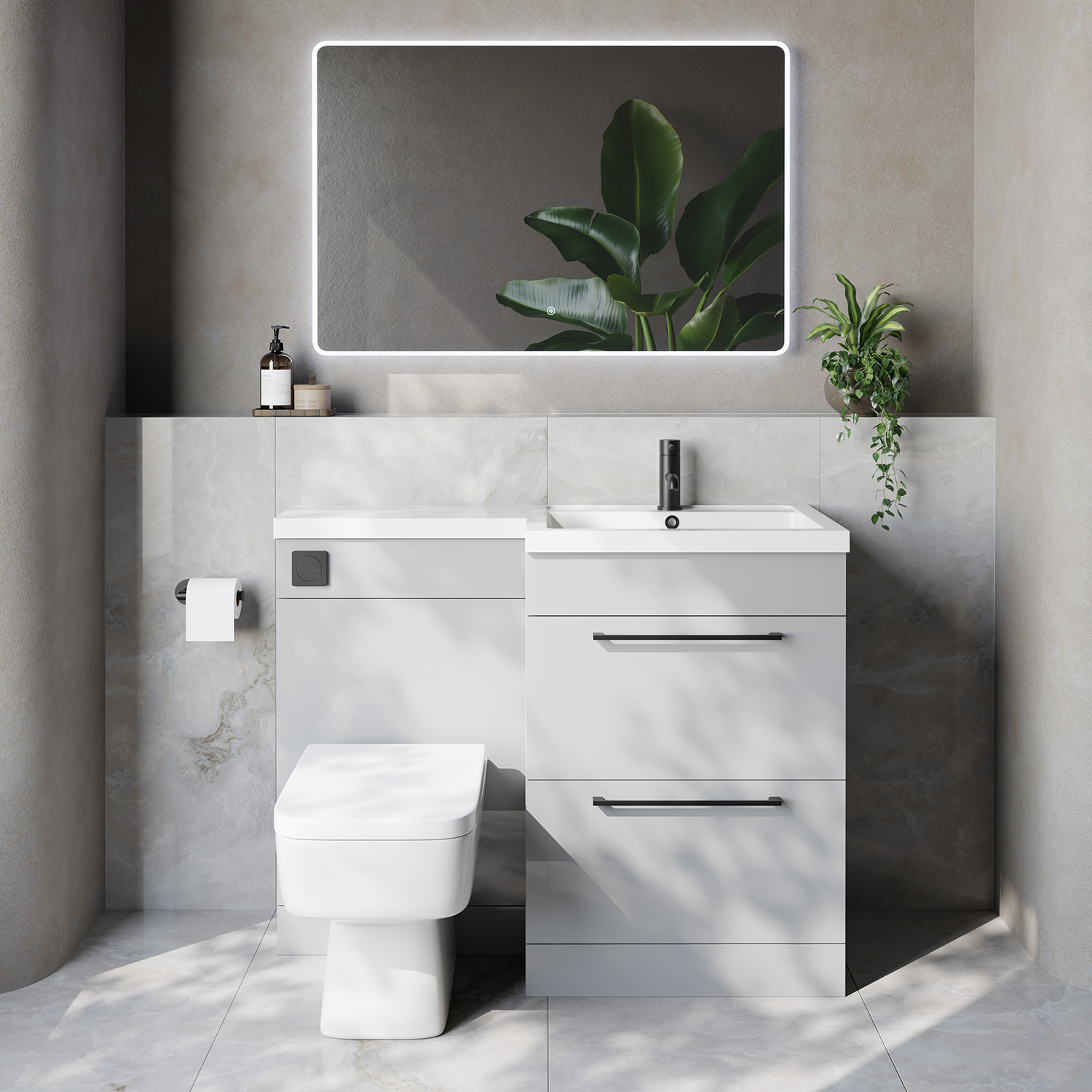 Napoli 460 2 Drawer Vanity Unit Toilet Suite with Right Hand Square Lucia Basin