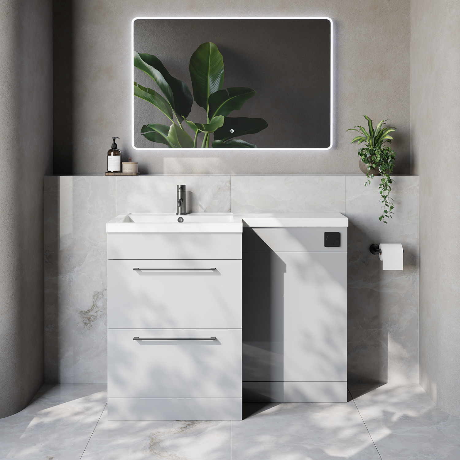 Napoli 460 2 Drawer Vanity Unit Toilet Suite with Left Hand Square Lucia Basin