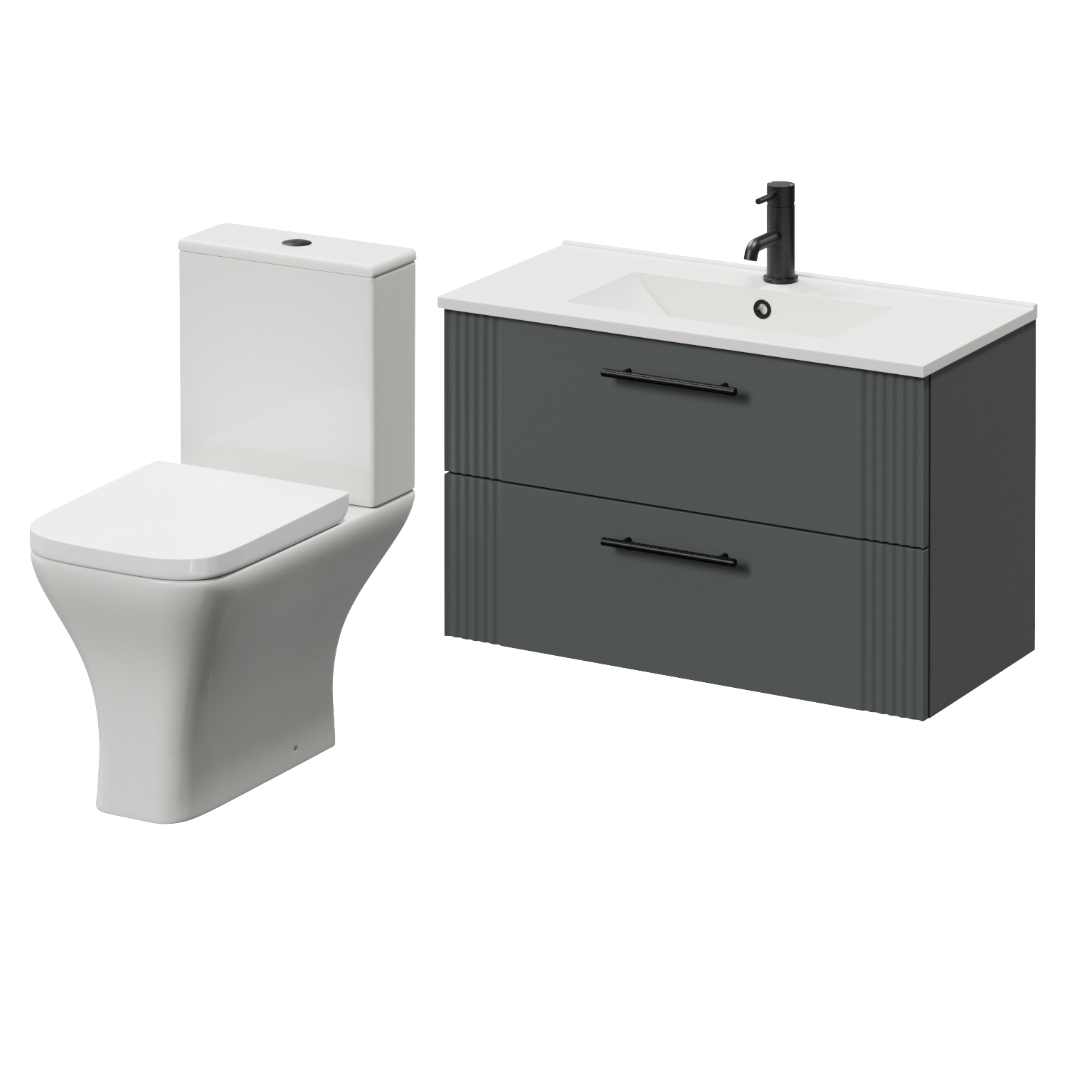Avant Wall Mounted 2 Drawer Vanity Unit and Kingston Toilet Suite with Angel Basin