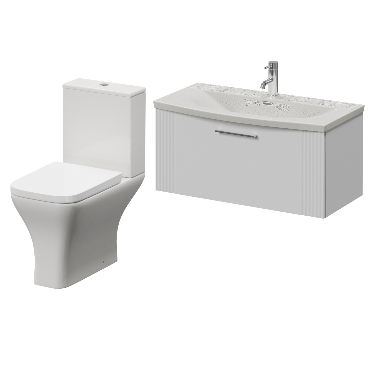 Avant Wall Mounted Single Drawer Vanity Unit and Kingston Toilet Suite with Arc Basin