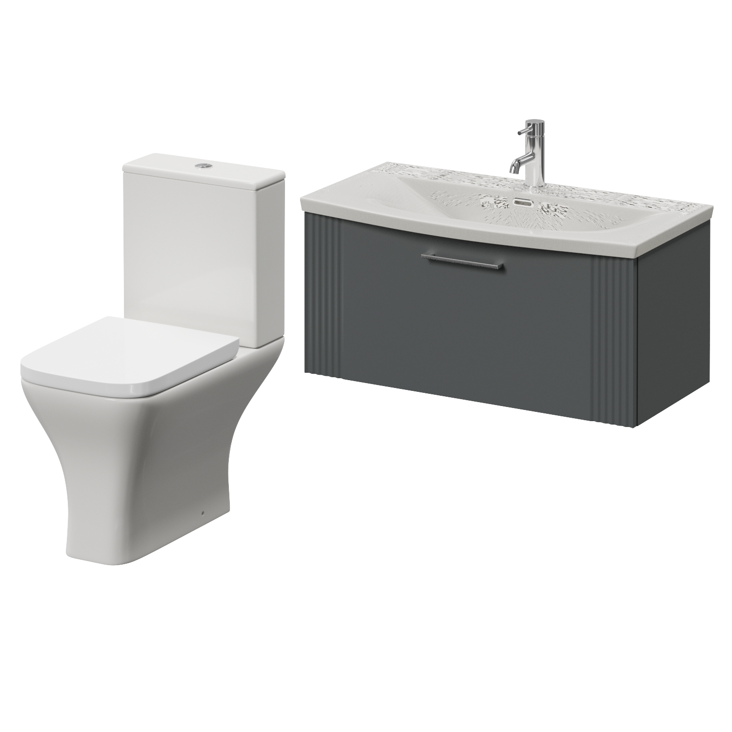 Avant Wall Mounted Single Drawer Vanity Unit and Kingston Toilet Suite with Arc Basin