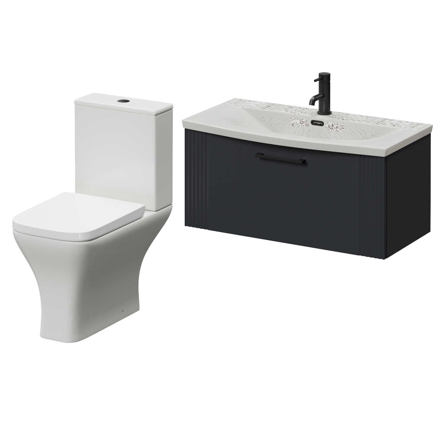 Avant Wall Mounted Single Drawer Vanity Unit and Kingston Toilet Suite with Arc Basin