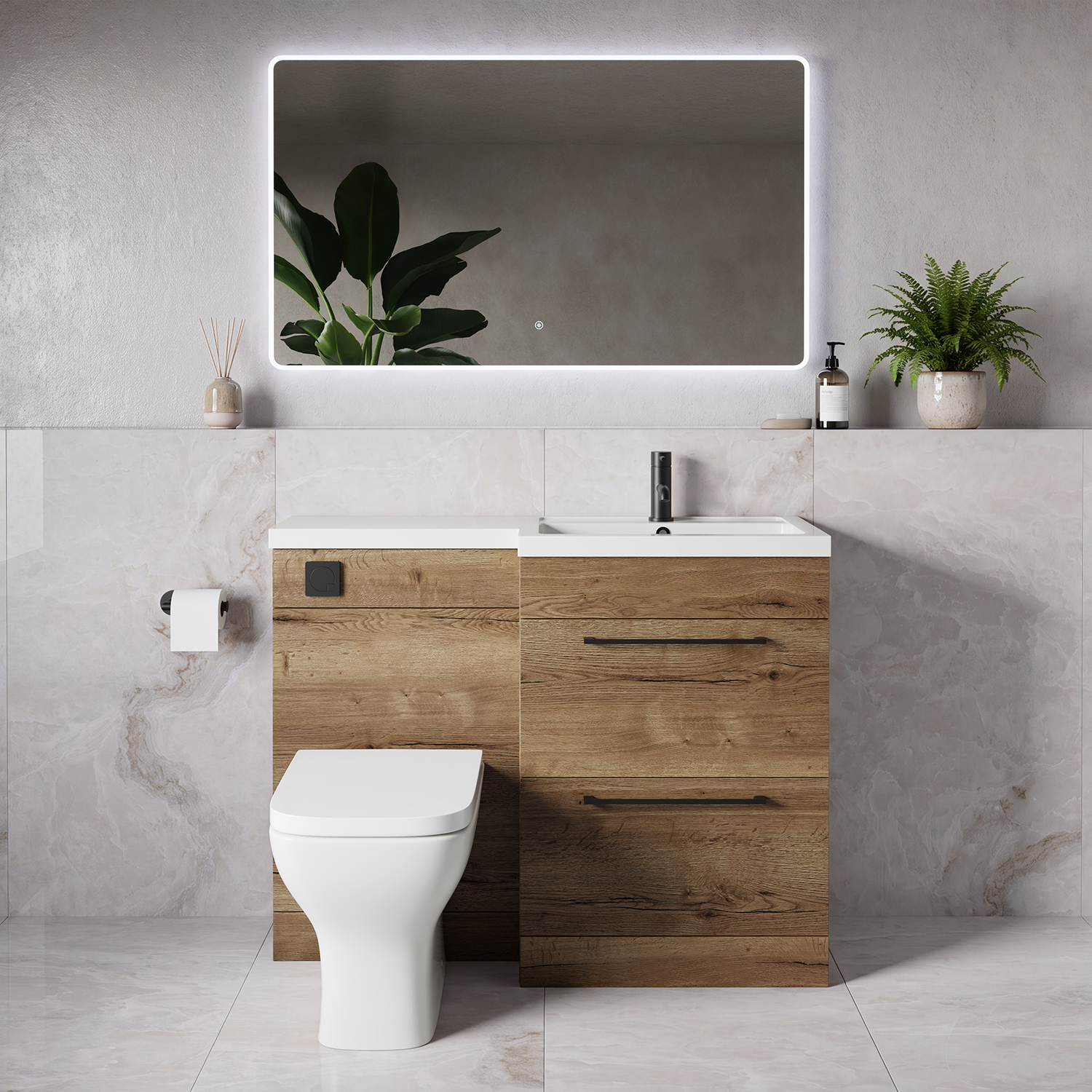 Napoli 390 2 Drawer Vanity Unit Toilet Suite with Square Right Hand Lucia Basin