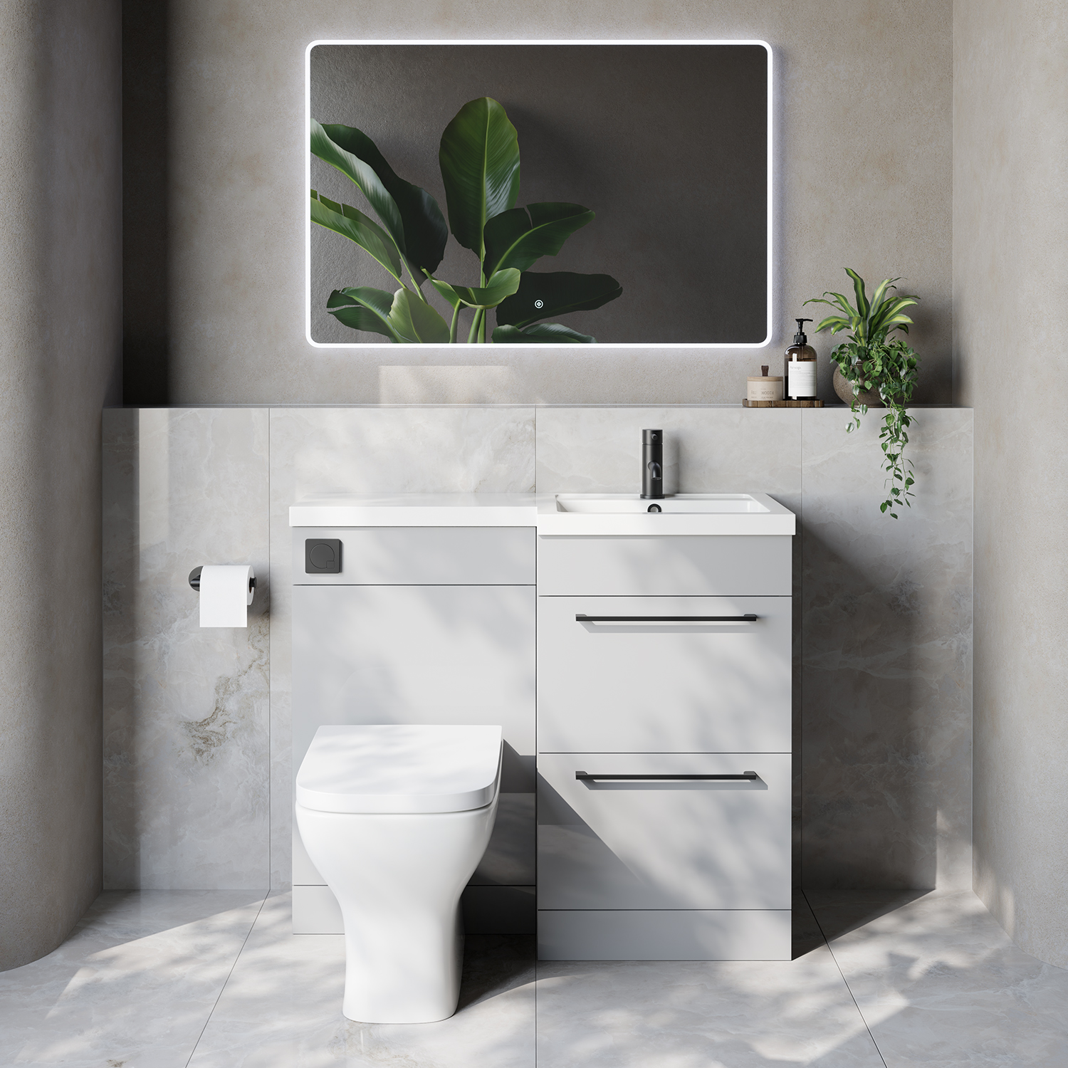 Napoli 390 2 Drawer Vanity Unit Toilet Suite with Right Hand Square Lucia Basin