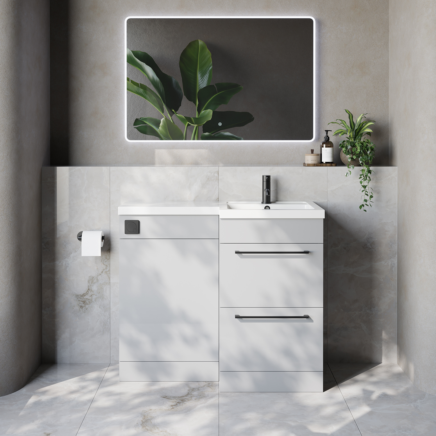 Napoli 390 2 Drawer Vanity Unit Toilet Suite with Right Hand Square Lucia Basin