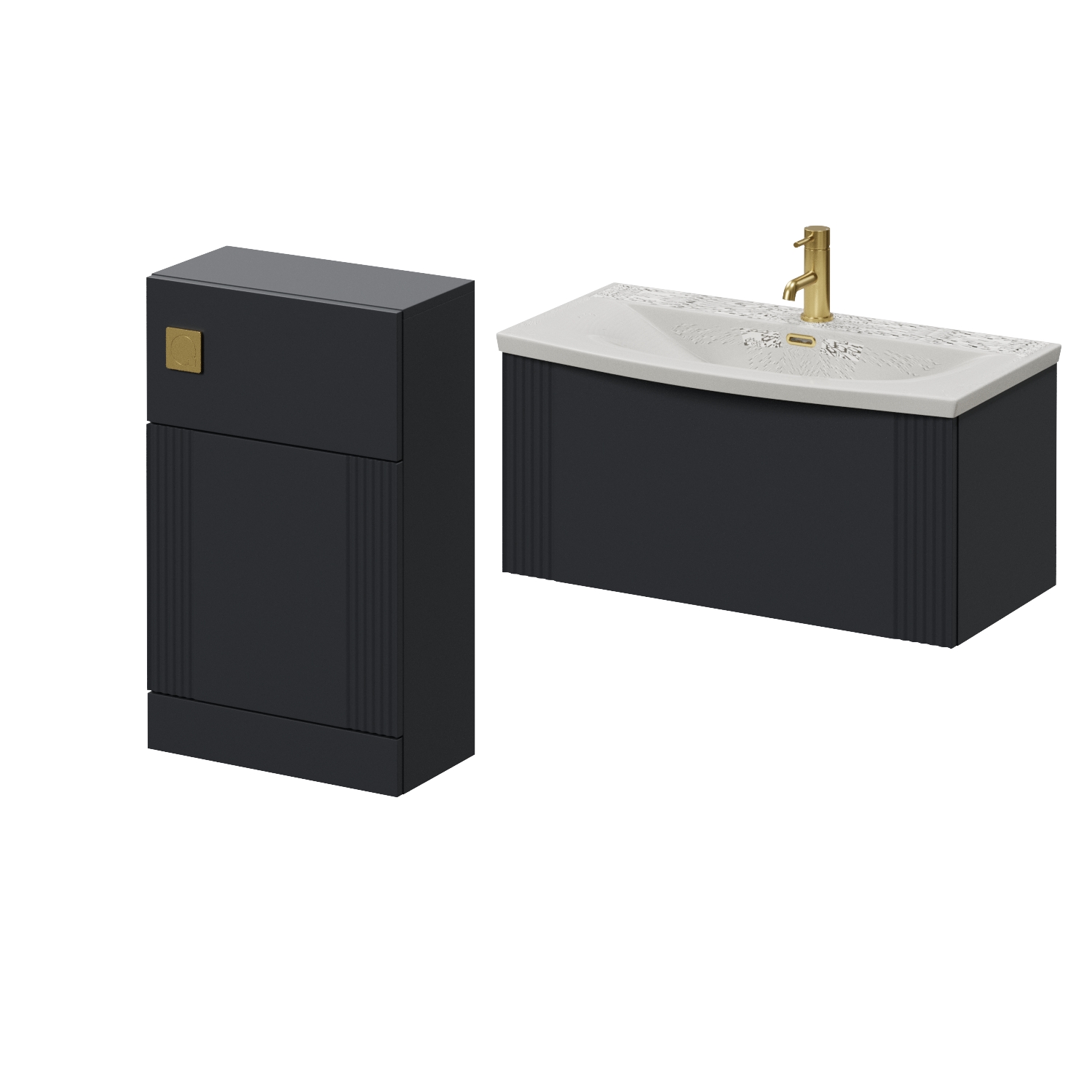 Avant Wall Mounted Single Drawer Vanity Unit and Toilet Suite with Arc Basin