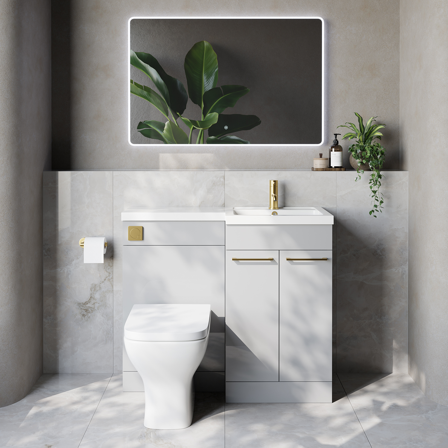Napoli 390 2 Door Vanity Unit Toilet Suite with Right Hand Square Lucia Basin