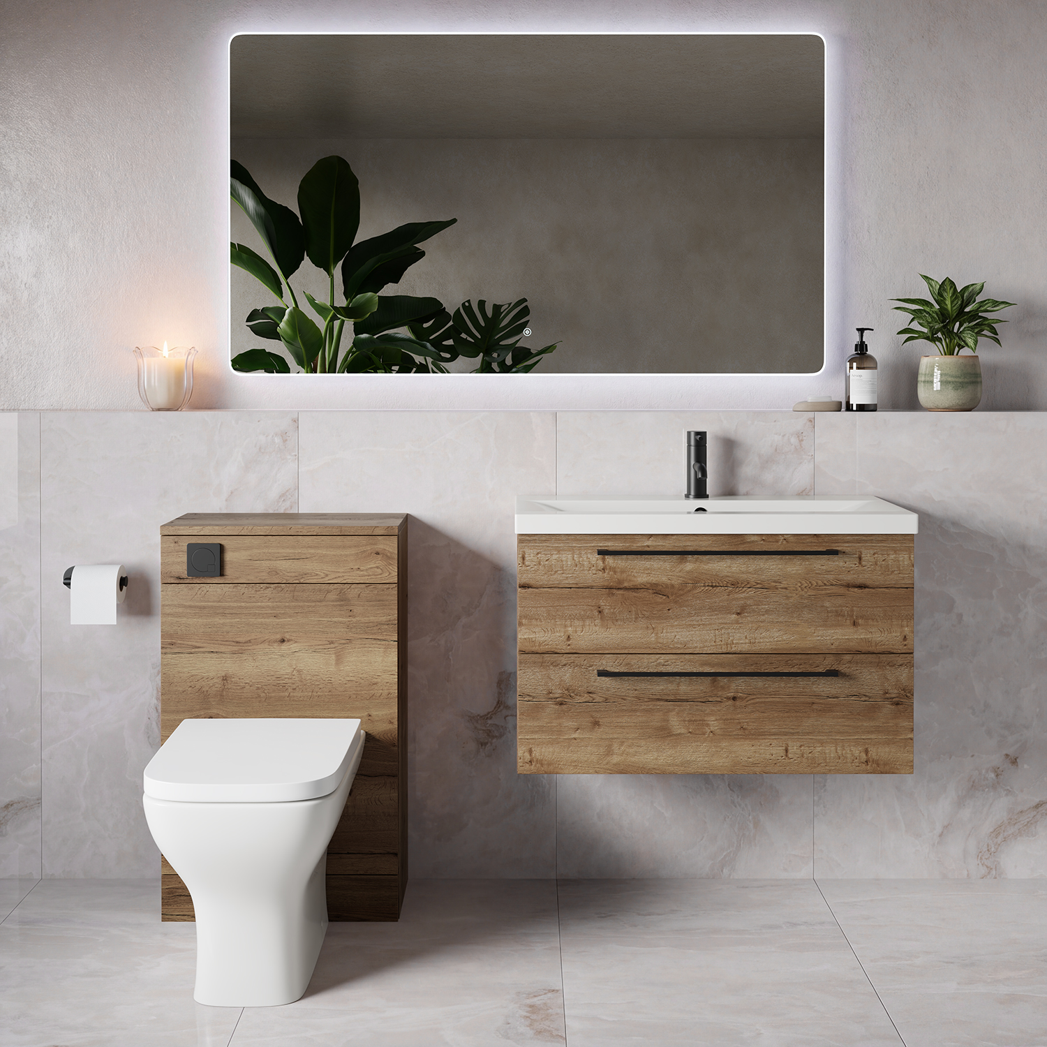 Napoli 390 Wall Mounted 2 Drawer Vanity Unit and Toilet Suite with Glide Basin