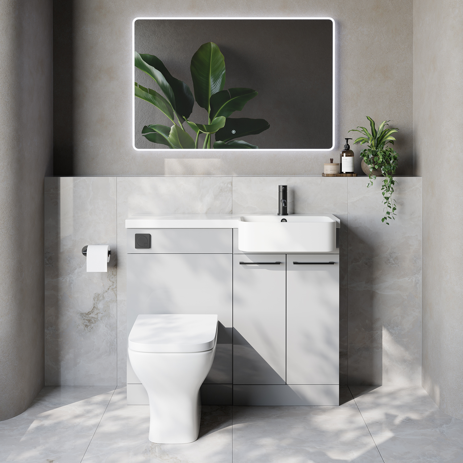 Napoli 250 2 Door Vanity Unit Toilet Suite with Right Hand Round Rico Semi Recessed Basin