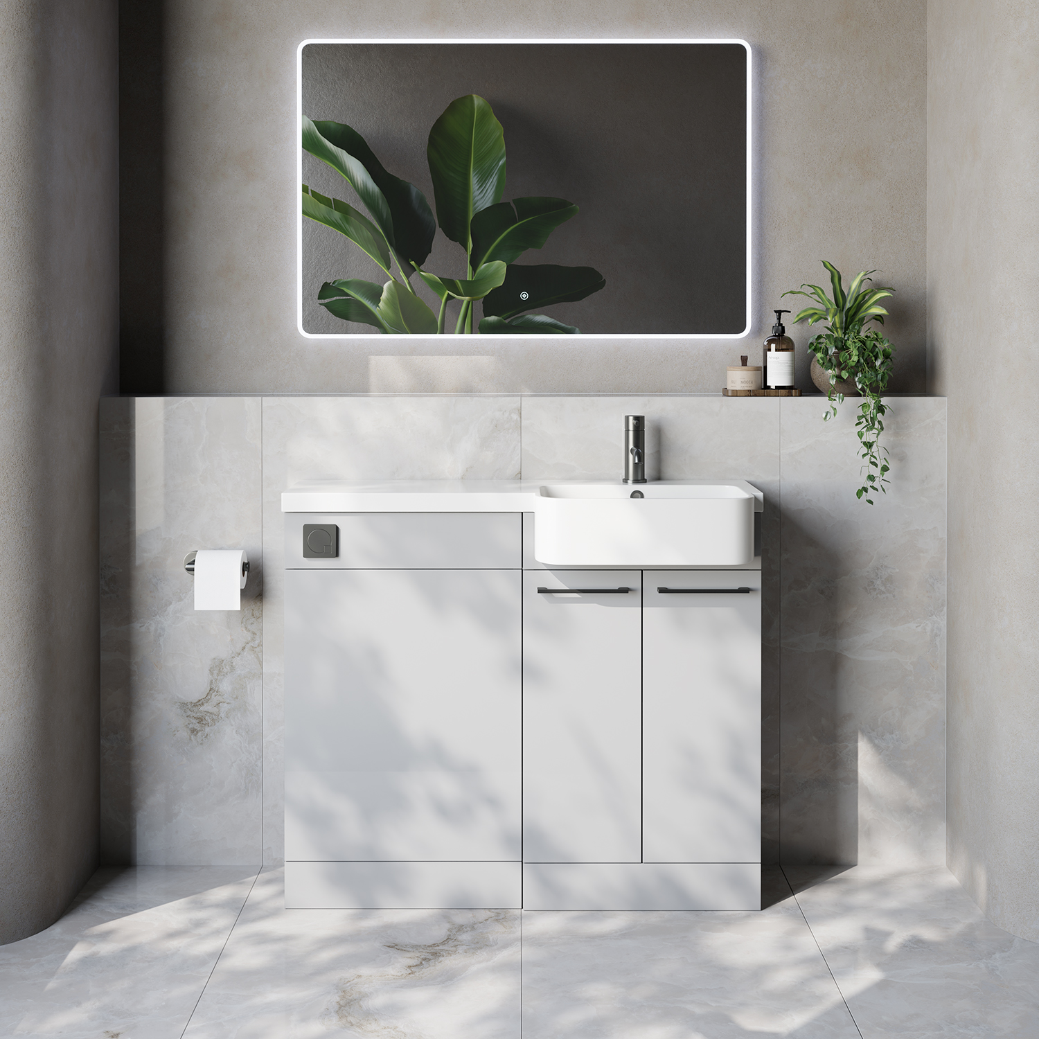 Napoli 250 2 Door Vanity Unit Toilet Suite with Right Hand Round Rico Semi Recessed Basin