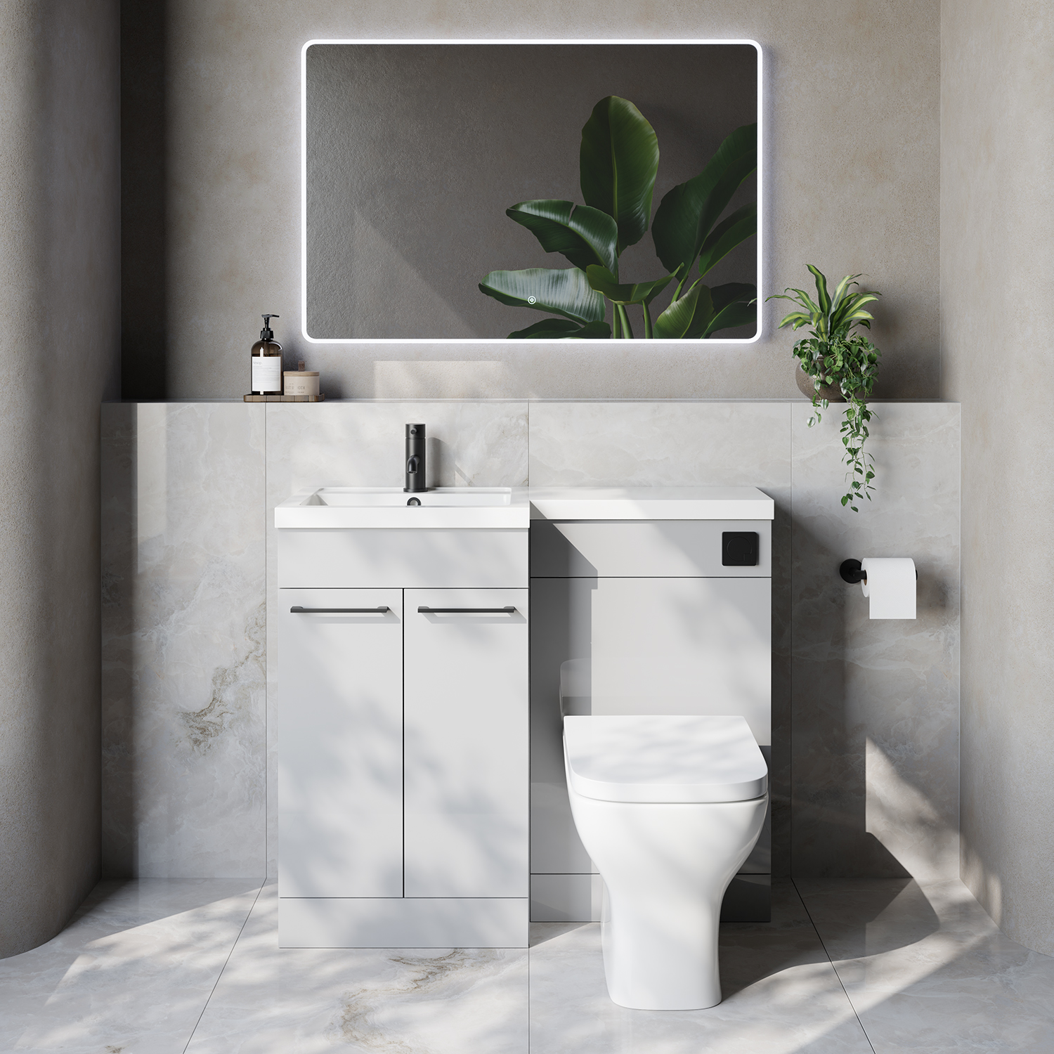 Napoli 390 2 Door Vanity Unit Toilet Suite with Left Hand Square Lucia Basin