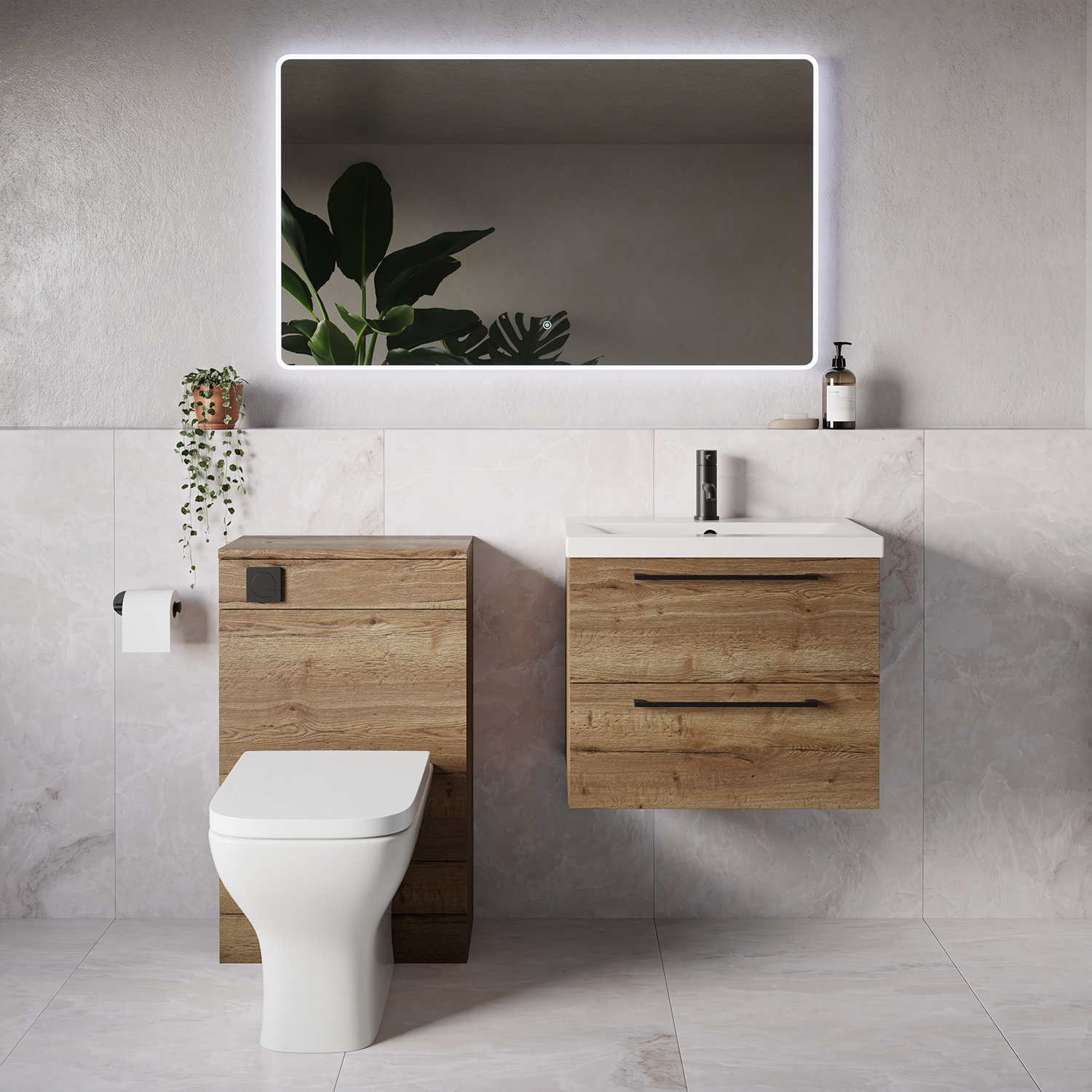 Napoli 390 Wall Mounted 2 Drawer Vanity Unit and Toilet Suite with Glide Basin