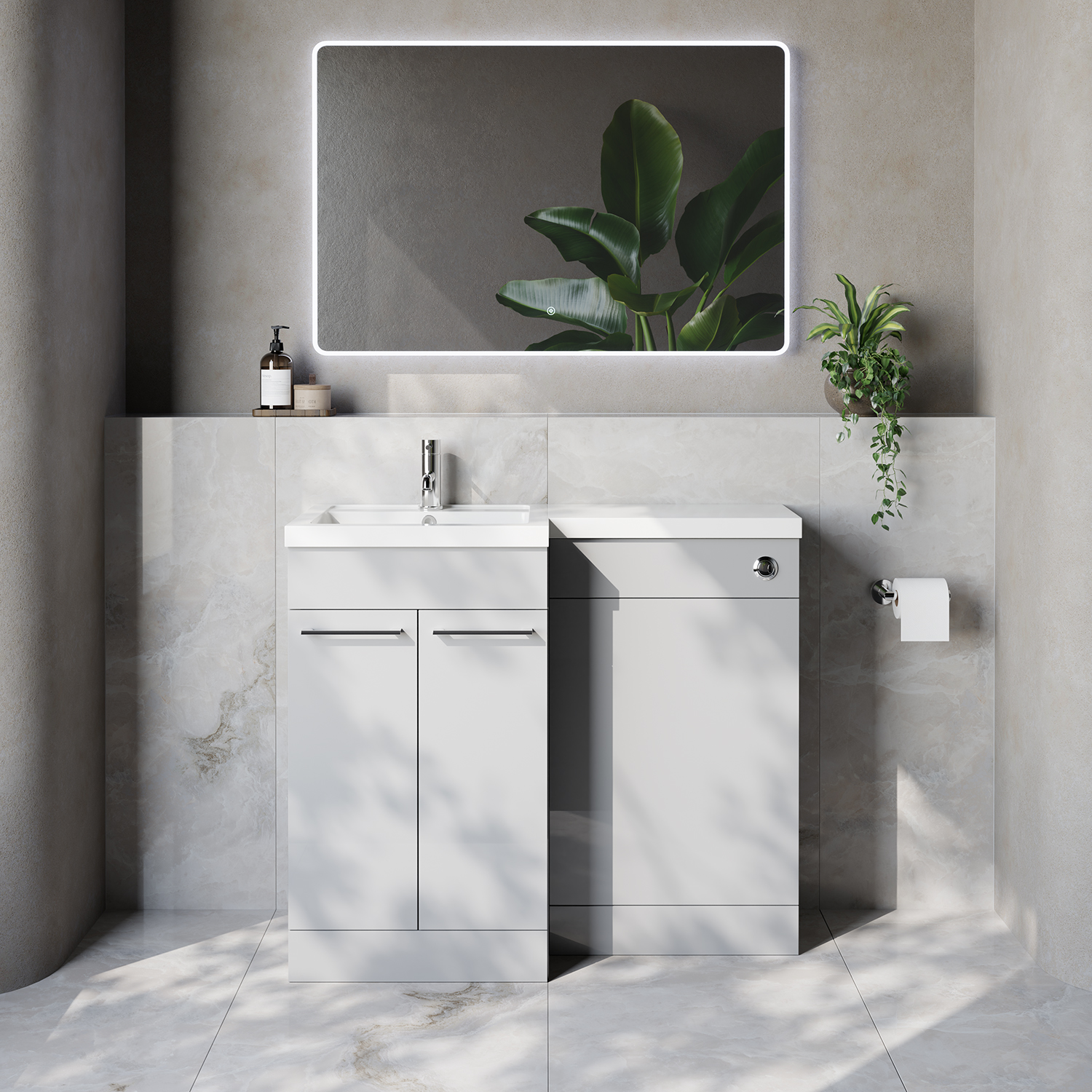 Napoli 390 2 Door Vanity Unit Toilet Suite with Left Hand Square Lucia Basin