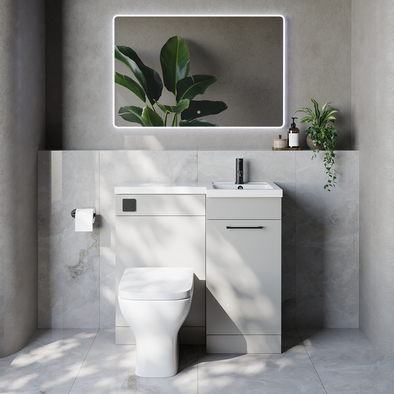 Napoli 390 Single Door Vanity Unit Toilet Suite with Right Hand Square Lucia Basin