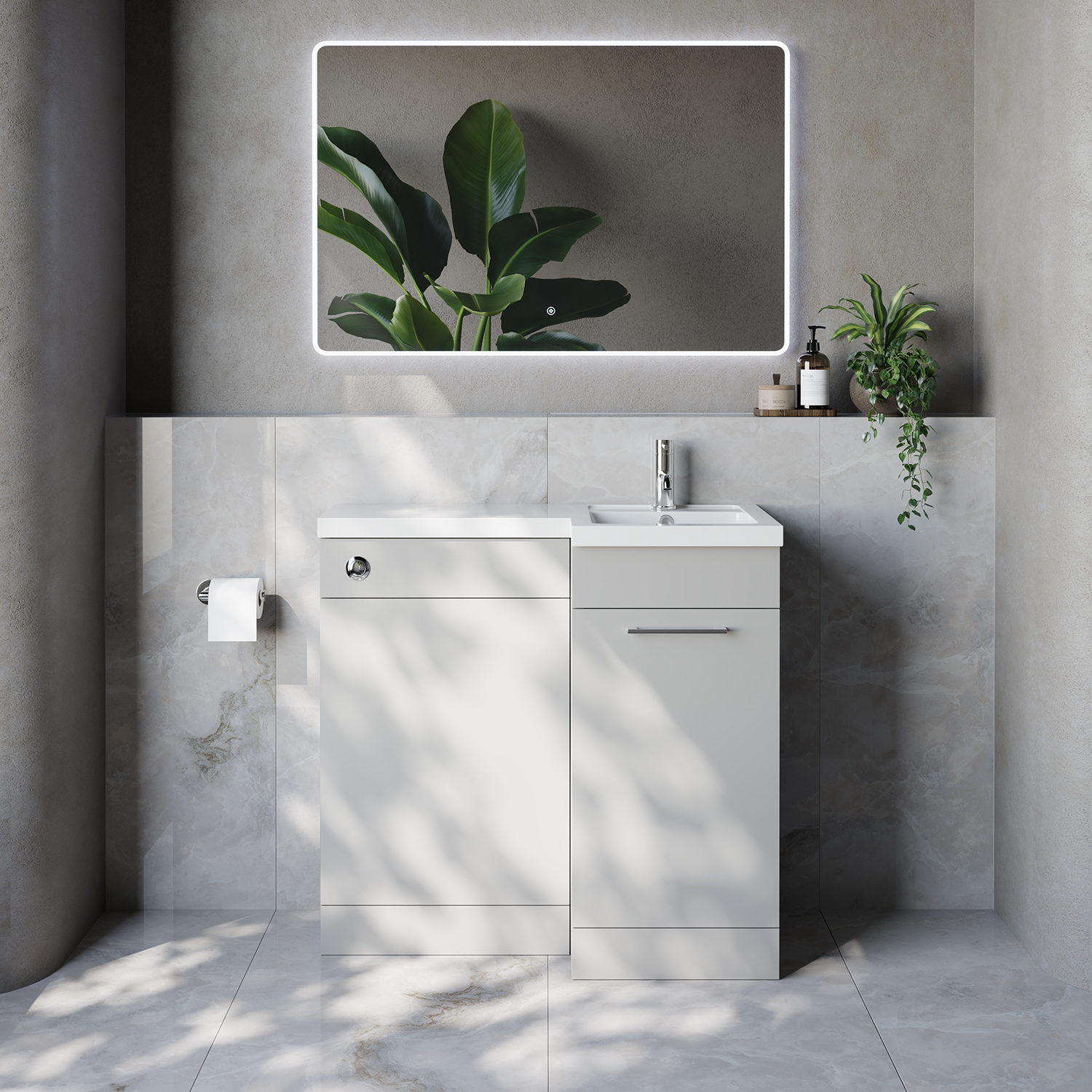 Napoli 390 Single Door Vanity Unit Toilet Suite with Right Hand Square Lucia Basin