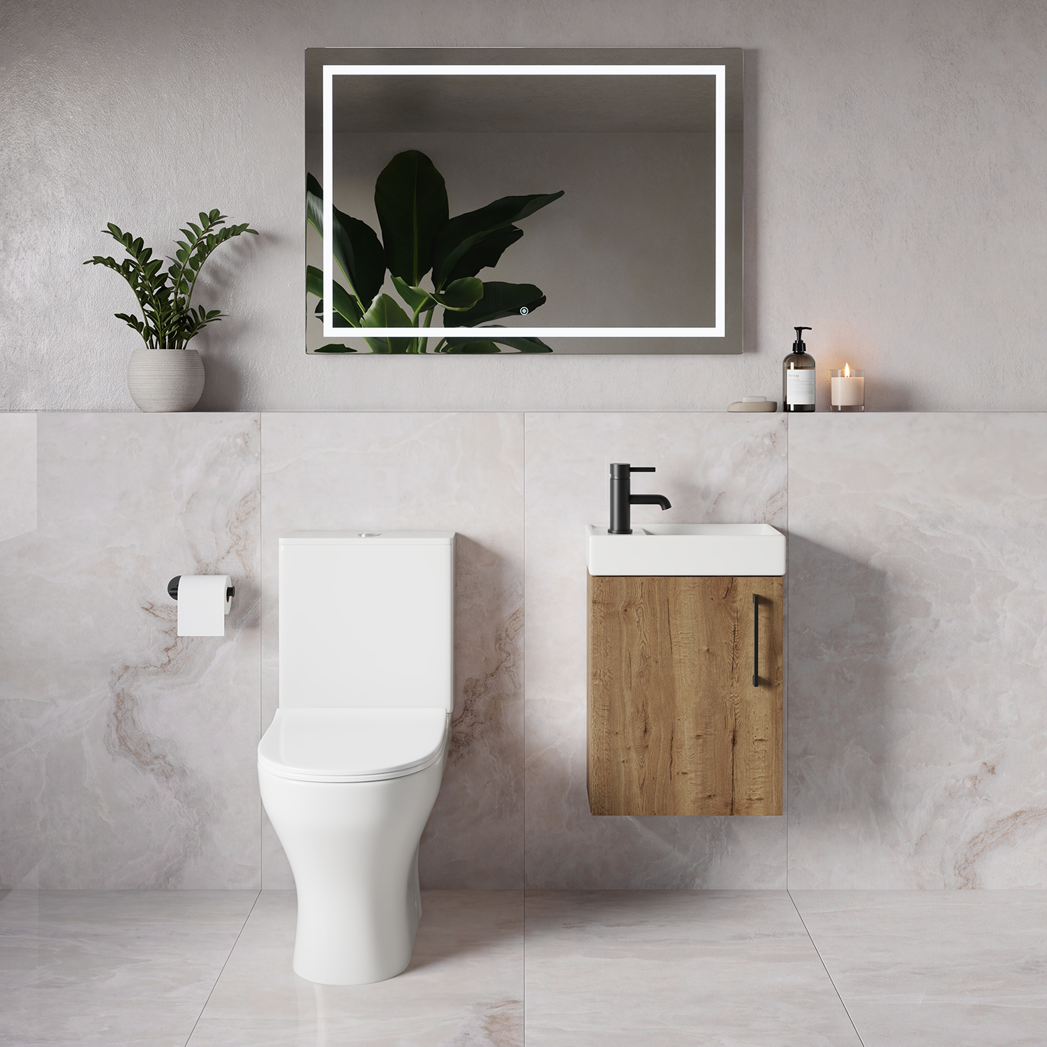 Napoli Cube Single Door Wall Mounted Vanity Unit and Jubilee Toilet Suite with Align Basin