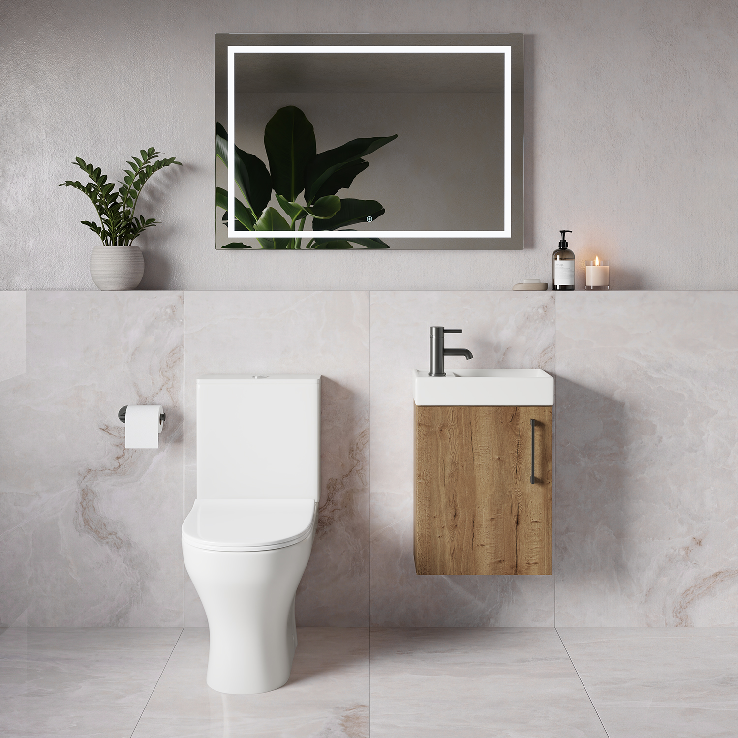 Napoli Cube Single Door Wall Mounted Vanity Unit and Jubilee Toilet Suite with Align Basin