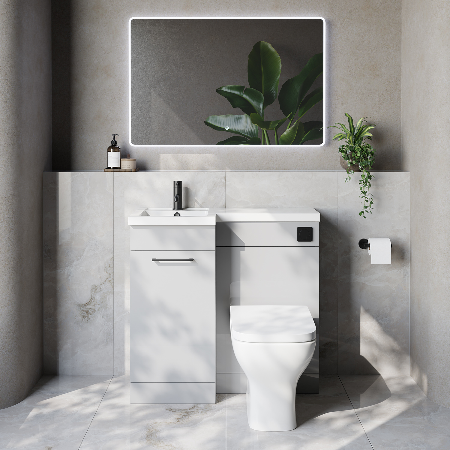 Napoli 390 Single Door Vanity Unit Toilet Suite with Left Hand Square Lucia Basin