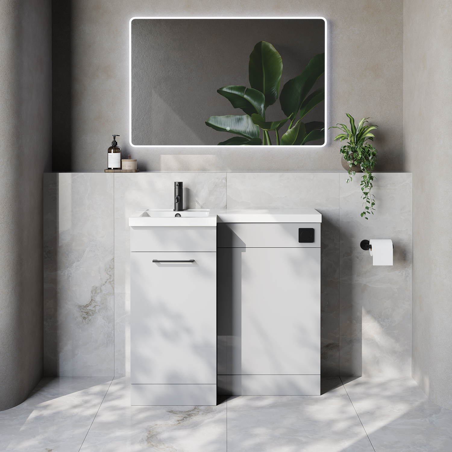Napoli 390 Single Door Vanity Unit Toilet Suite with Left Hand Square Lucia Basin