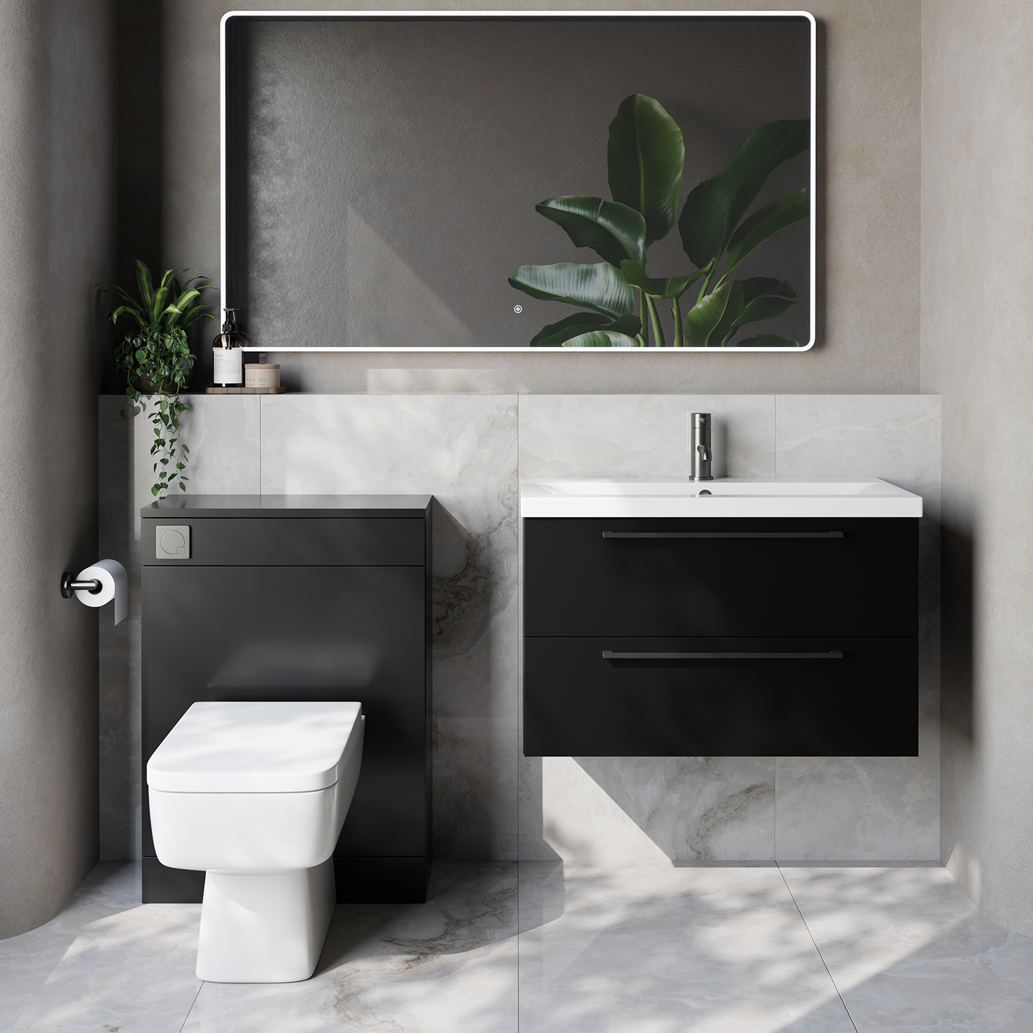 Napoli 390 Cento Wall Mounted 2 Drawer Vanity Unit and Toilet Suite with Glide Basin