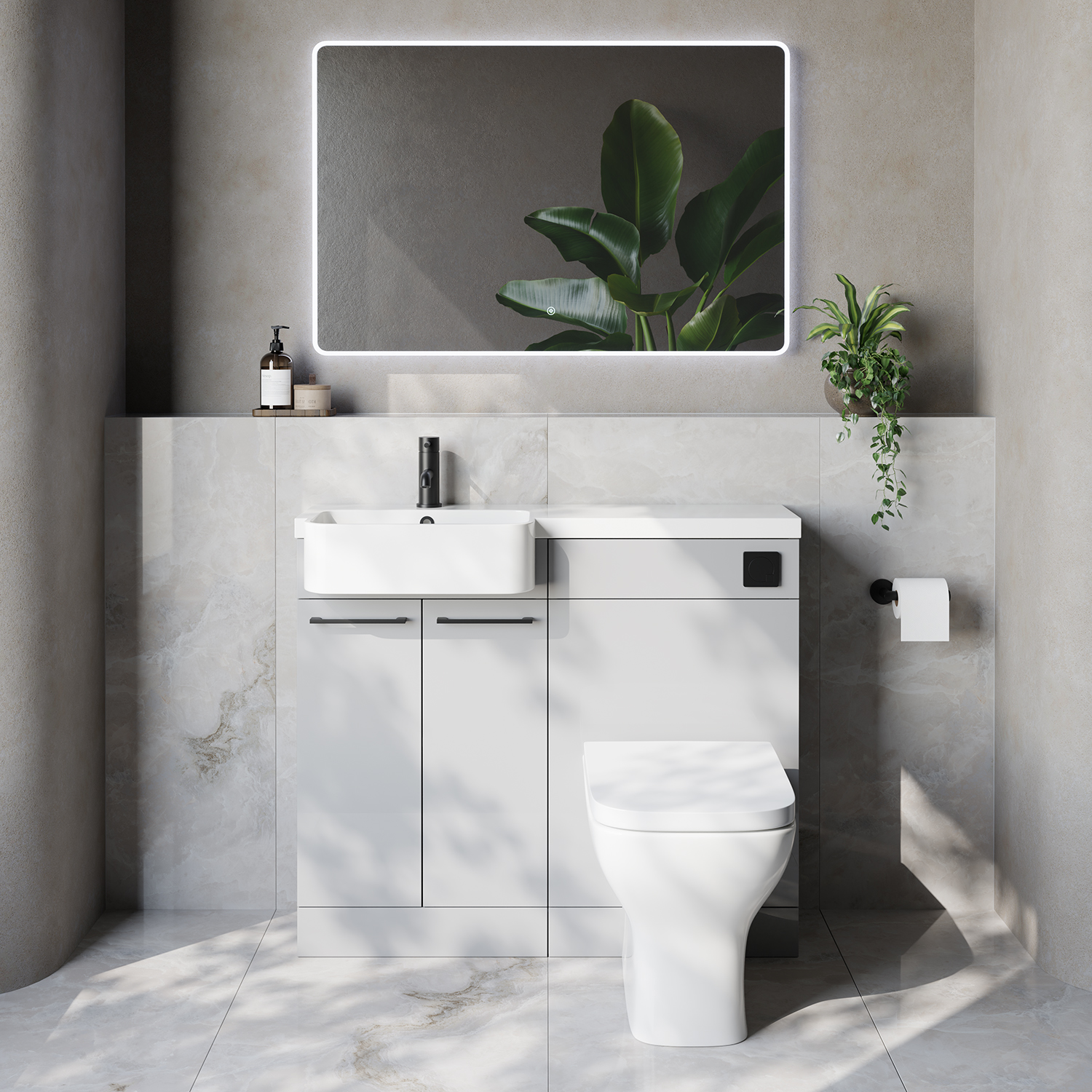 Napoli 250 2 Door Vanity Unit Toilet Suite with Left Hand Round Rico Semi Recessed Basin