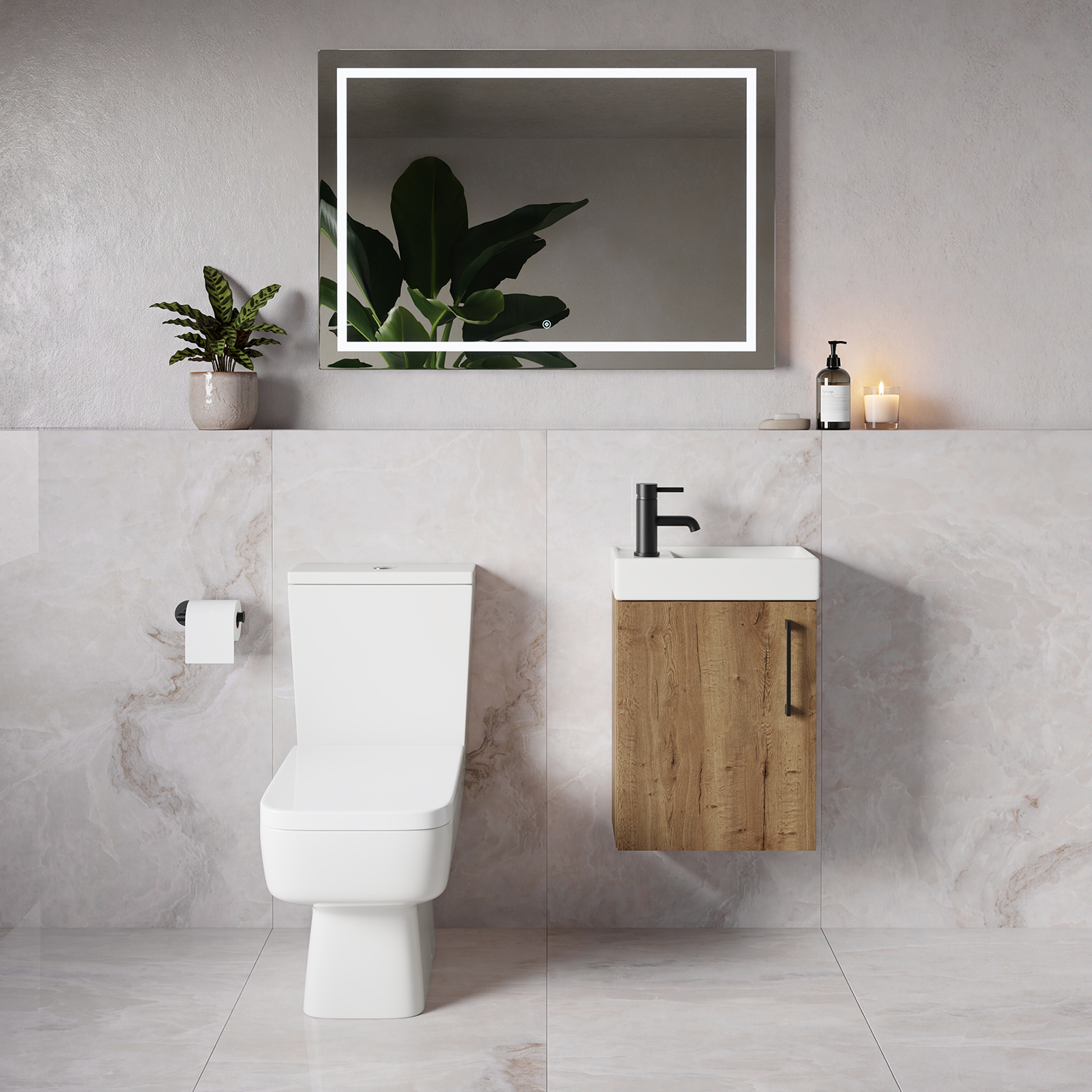 Napoli Cube Single Door Wall Mounted Vanity Unit and Toilet Suite with Align Basin