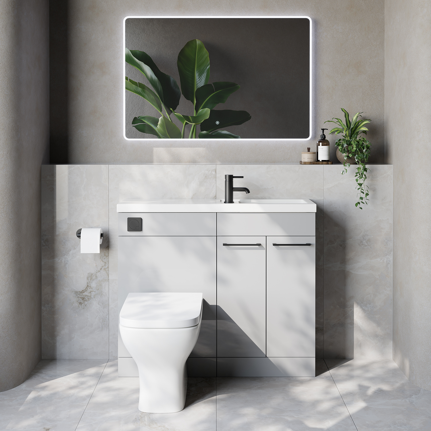 Napoli 250 2 Door Vanity Unit Toilet Suite with Square Silvo Basin