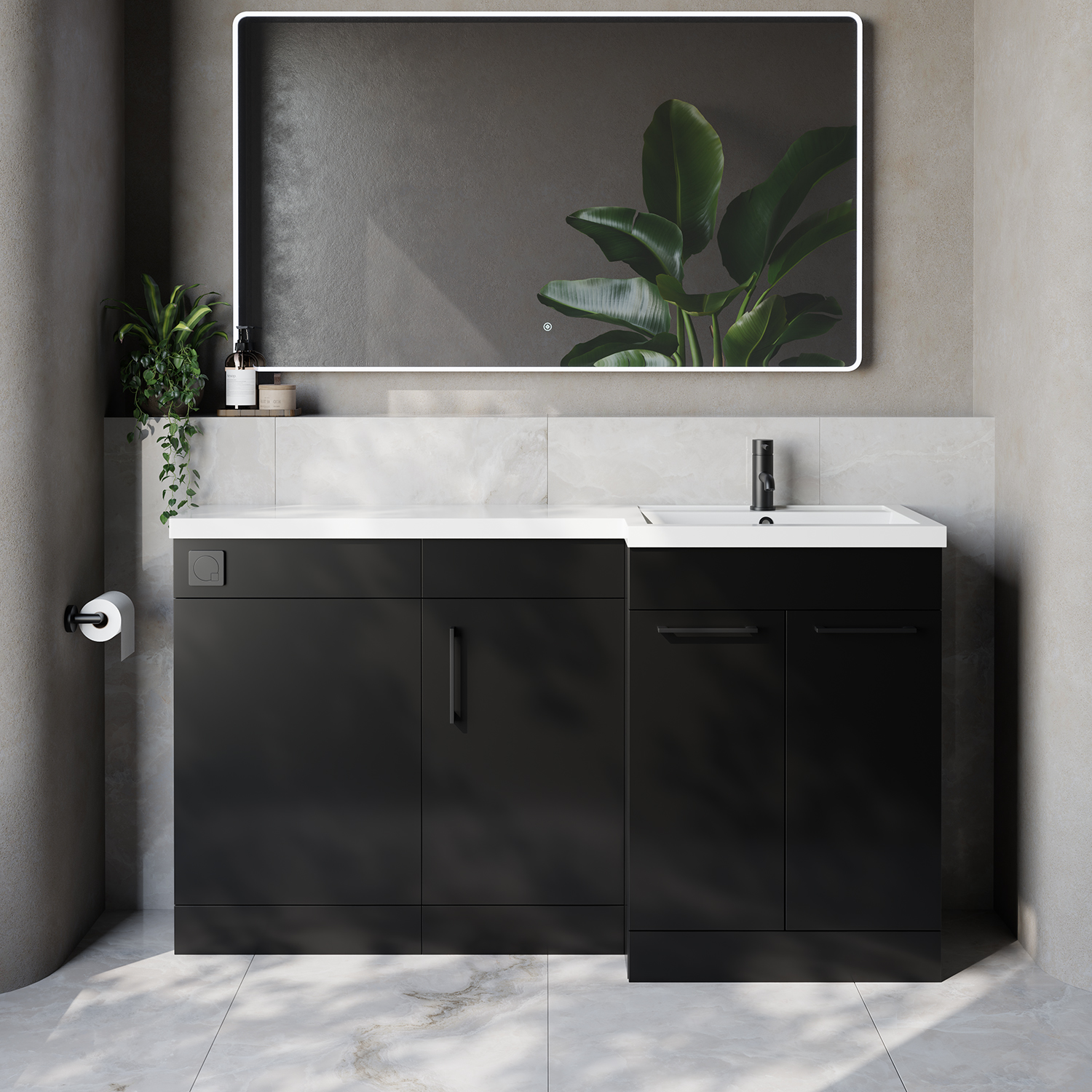 Napoli 390 3 Door Vanity Unit Toilet Suite with Right Hand Square Lucia Basin