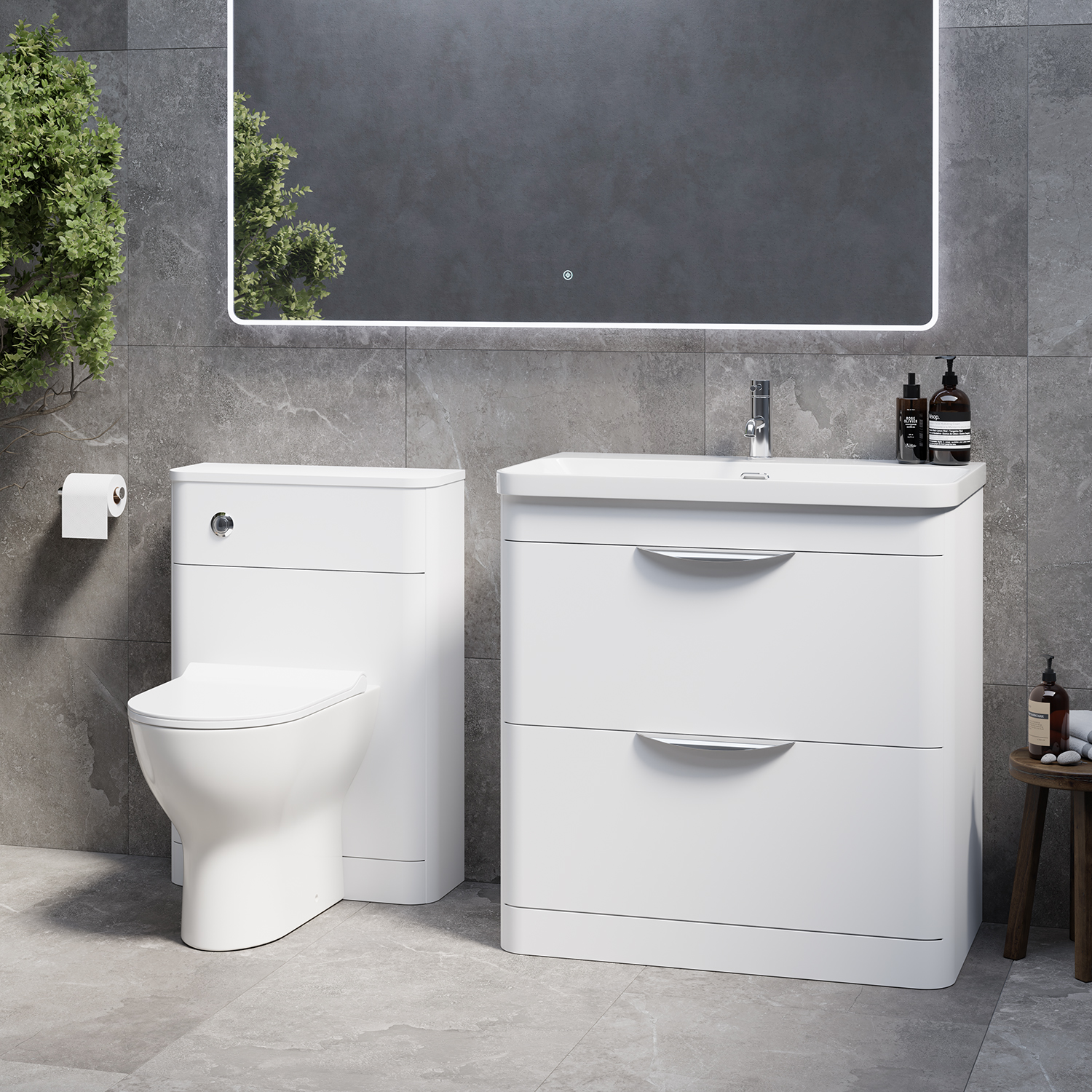 Oslo Wall Mounted Vanity Unit Toilet Suite with Fina Basin