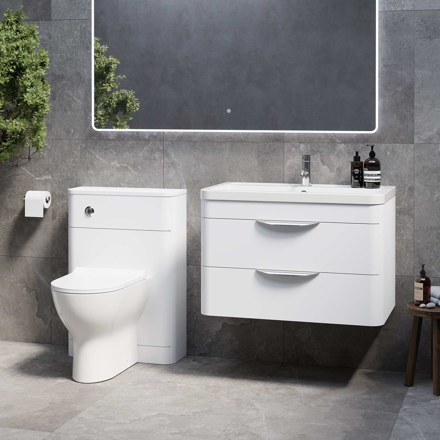 Oslo Wall Mounted Vanity Unit Toilet Suite with Leni Basin