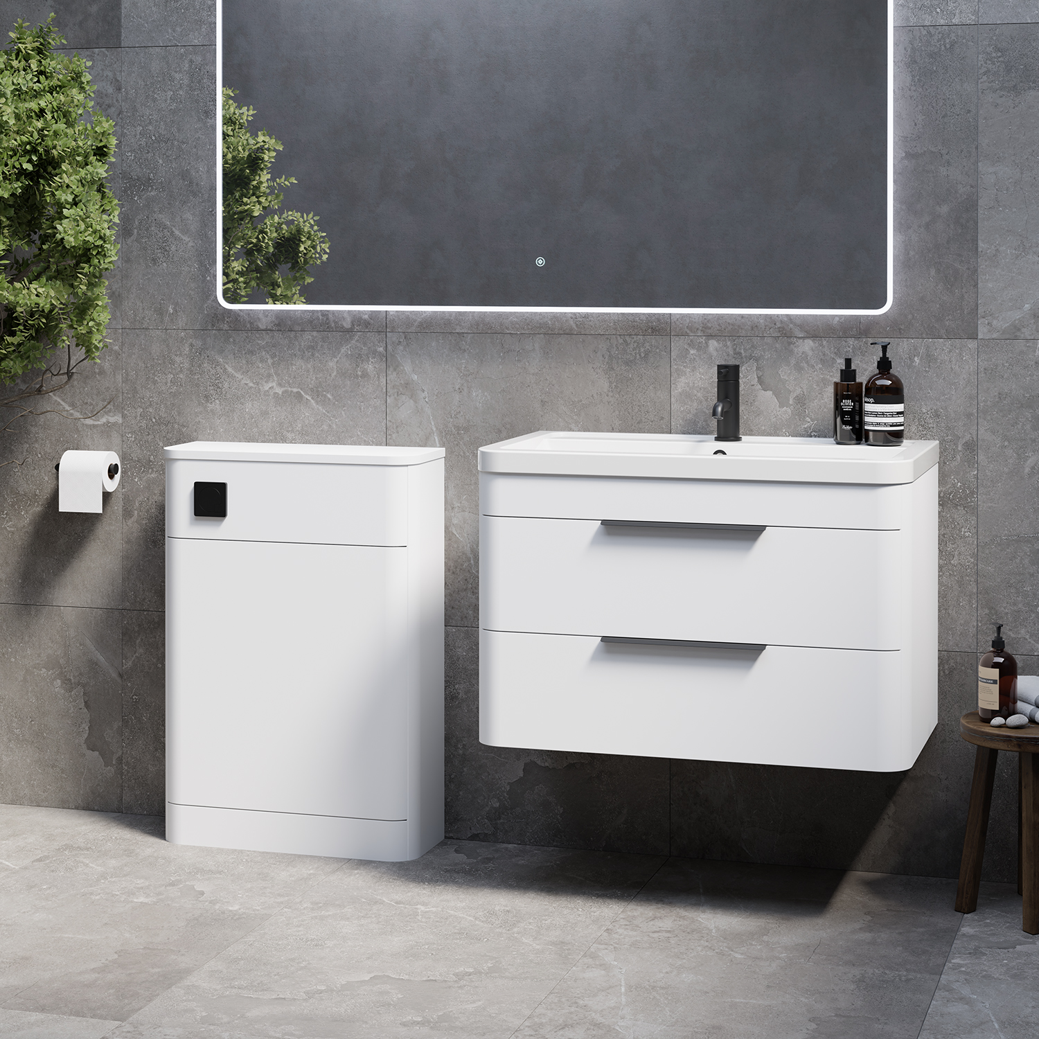 Oslo Wall Mounted Vanity Unit Toilet Suite with Leni Basin