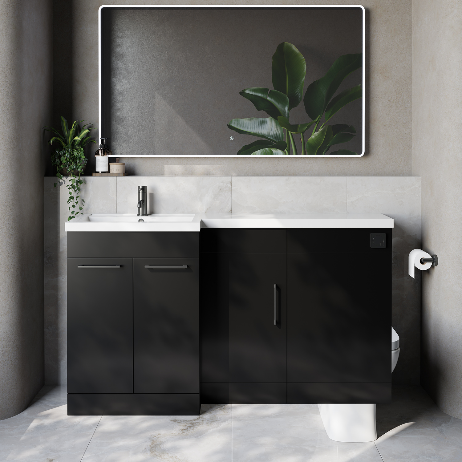 Napoli 390 3 Door Vanity Unit Toilet Suite with Left Hand Square Lucia Basin