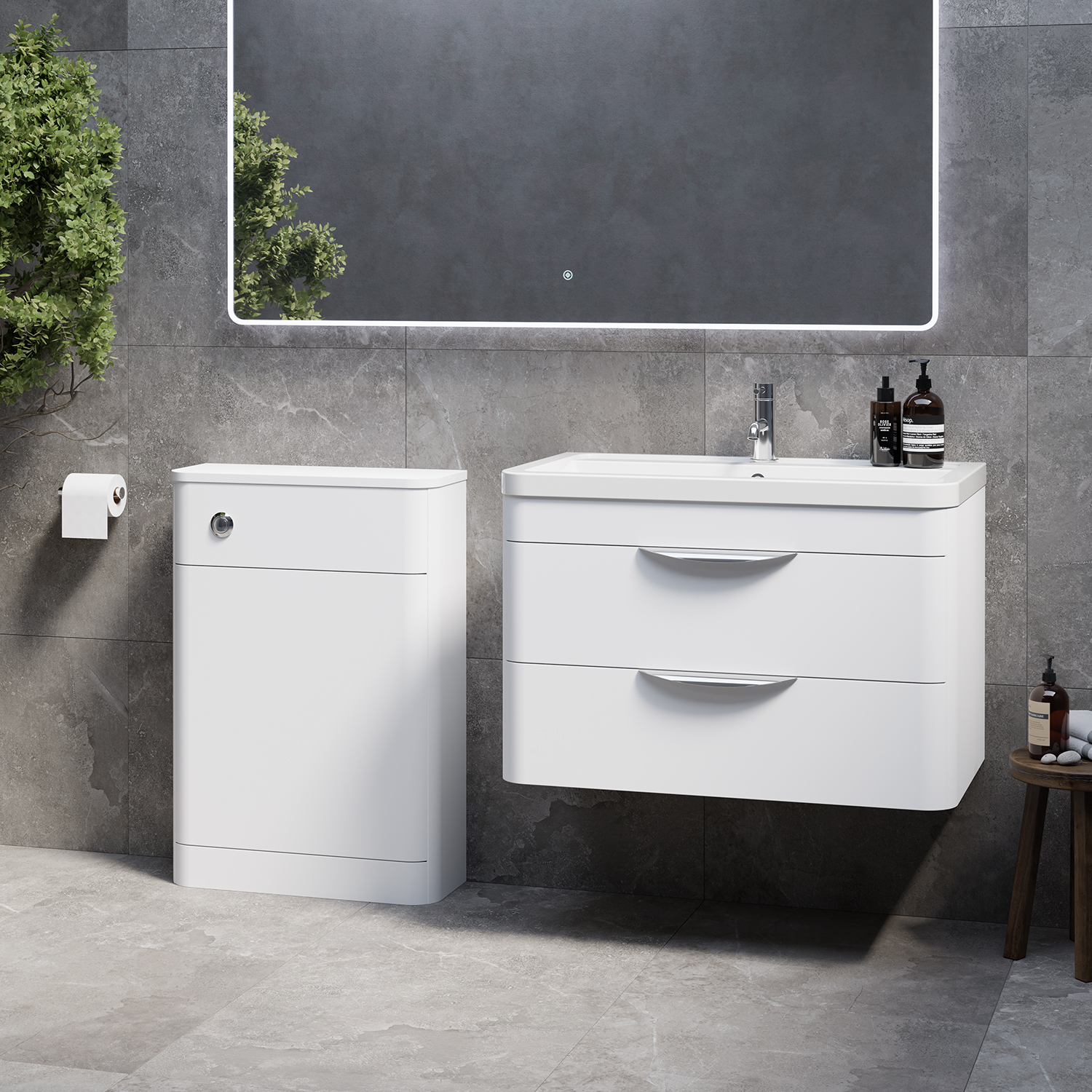 Oslo Wall Mounted Vanity Unit Toilet Suite with Anya Basin