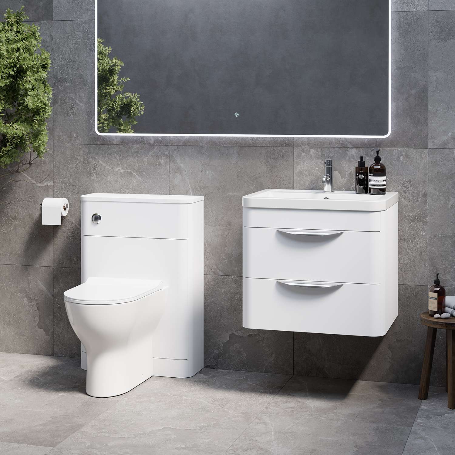 Oslo Wall Mounted Vanity Unit Toilet Suite with Leni Basin