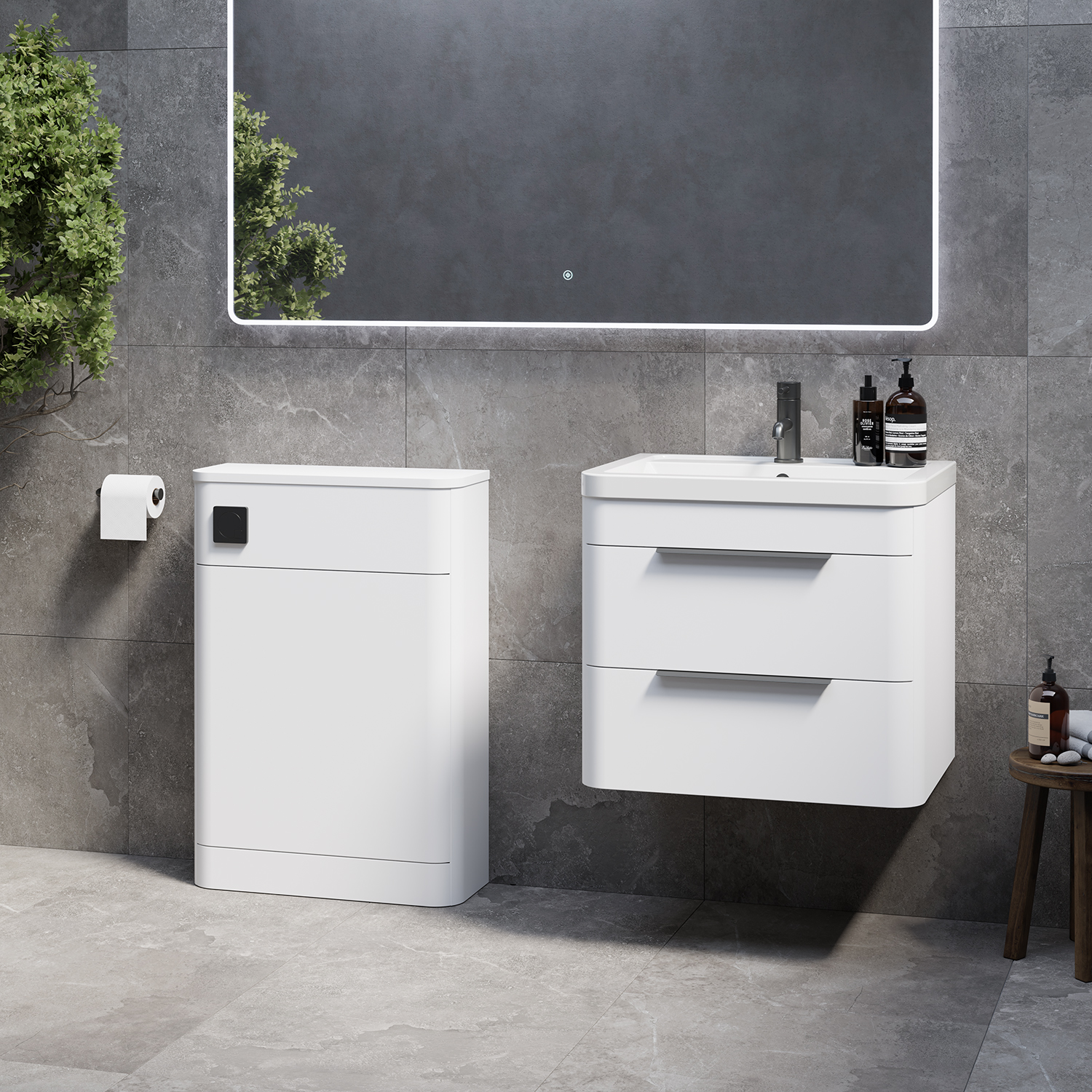 Oslo Wall Mounted Vanity Unit Toilet Suite with Leni Basin