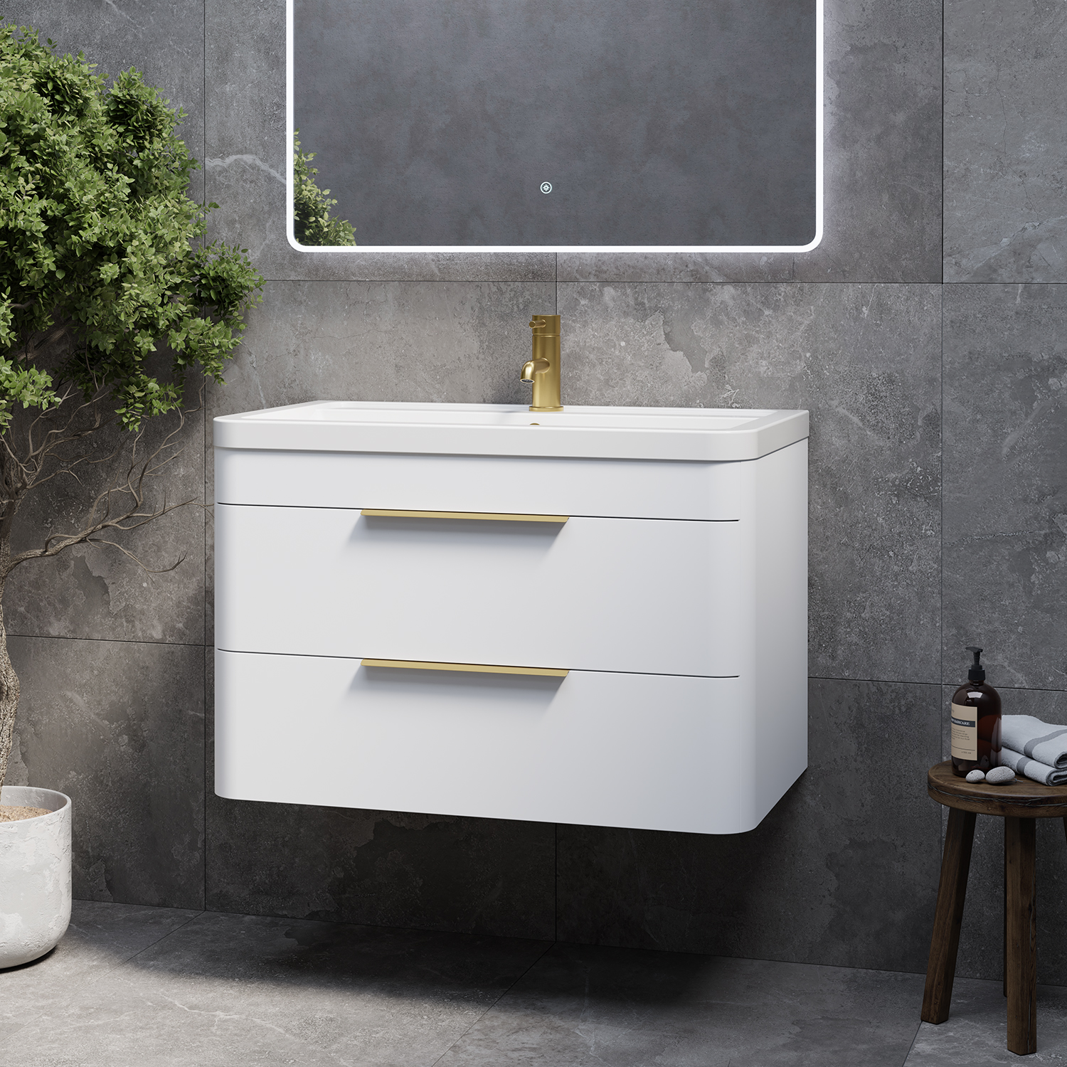 Oslo Wall Mounted 2 Drawer Vanity Unit with Leni Basin