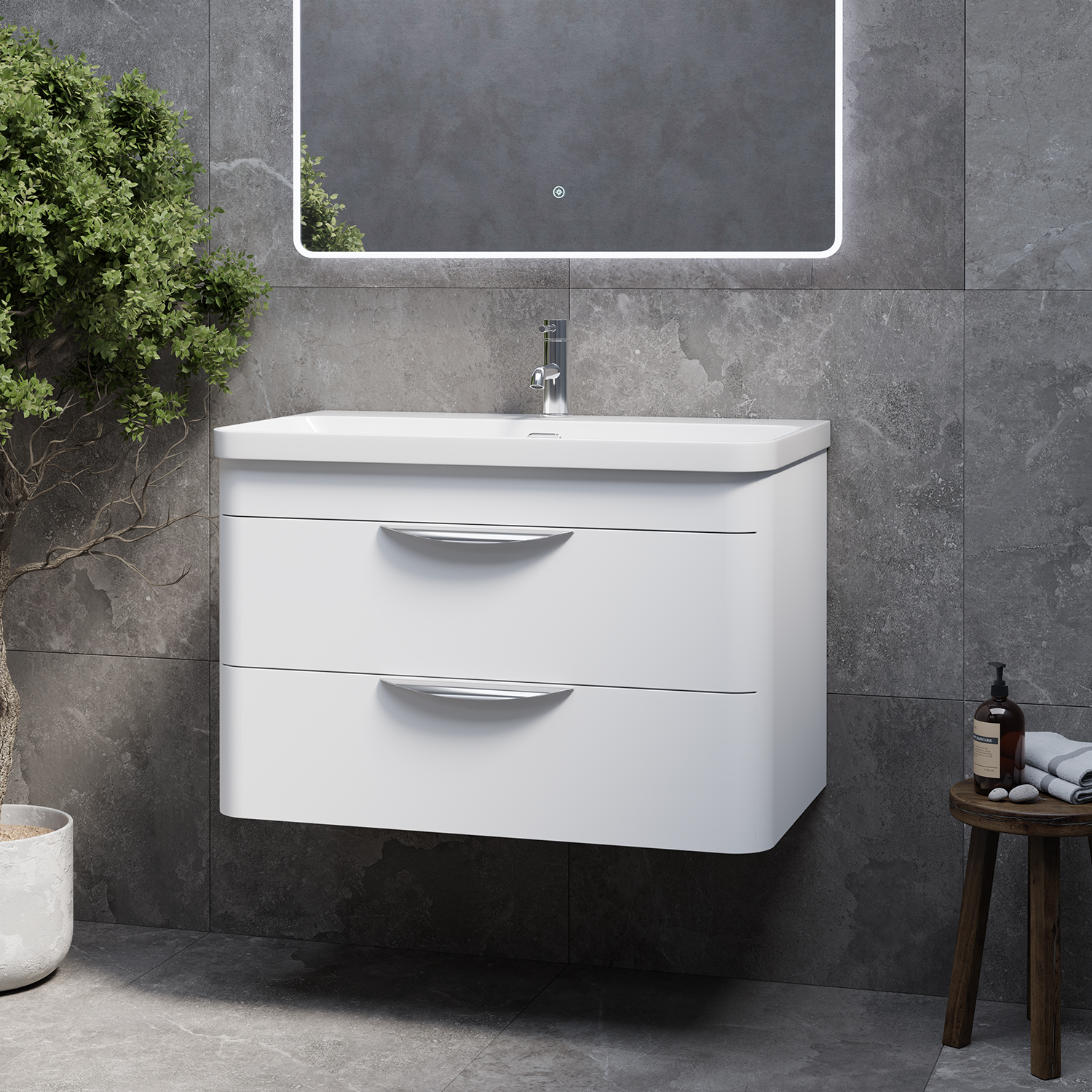 Oslo Wall Mounted 2 Drawer Vanity Unit with Fina Basin