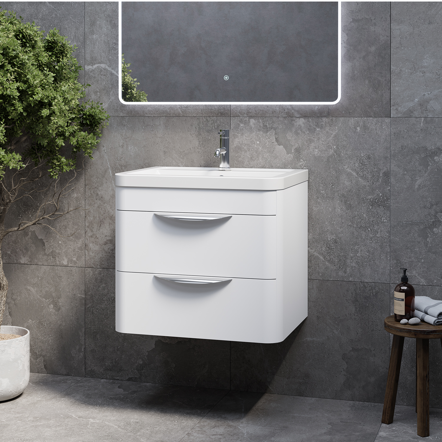 Oslo Wall Mounted 2 Drawer Vanity Unit with Anya Basin