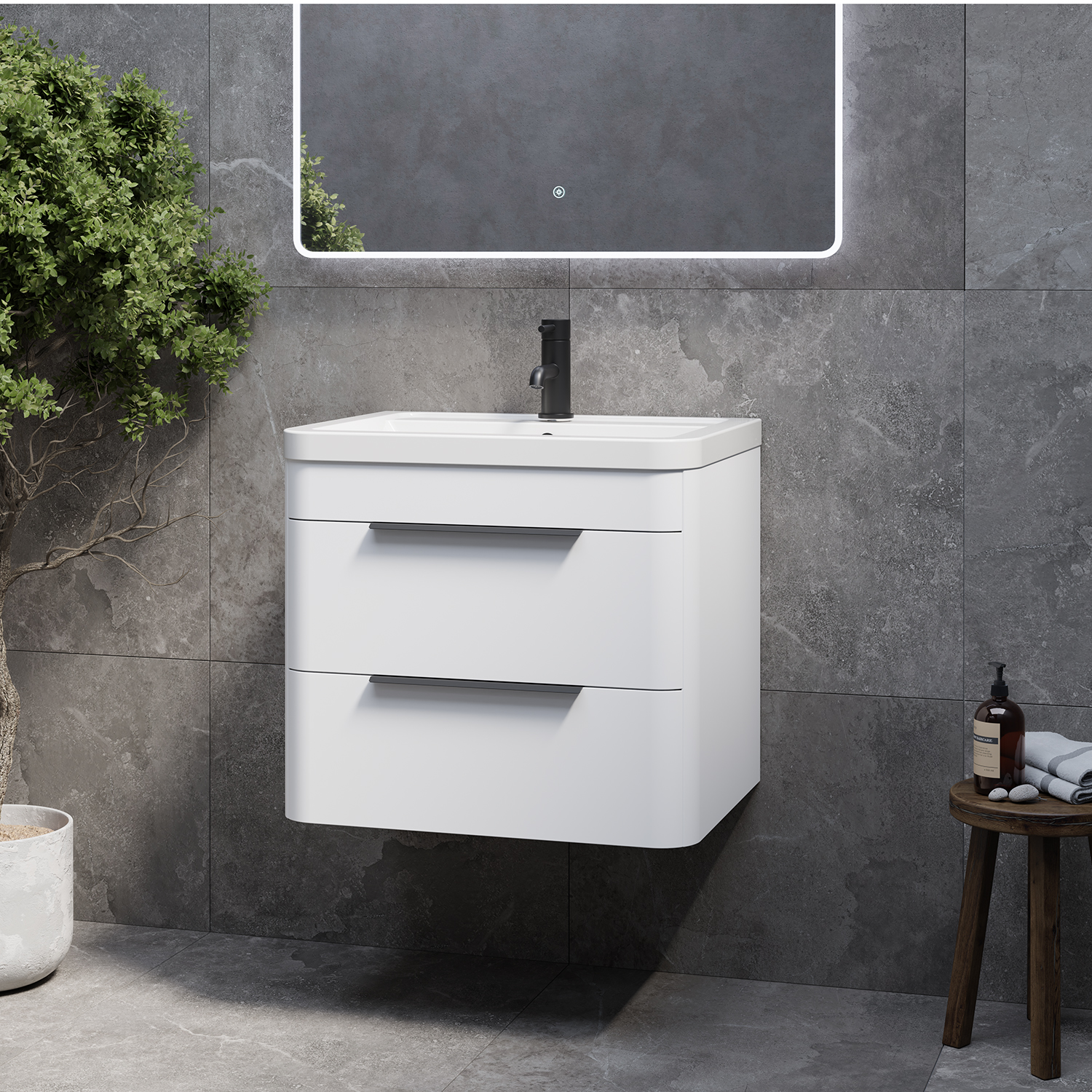 Oslo Wall Mounted 2 Drawer Vanity Unit with Anya Basin