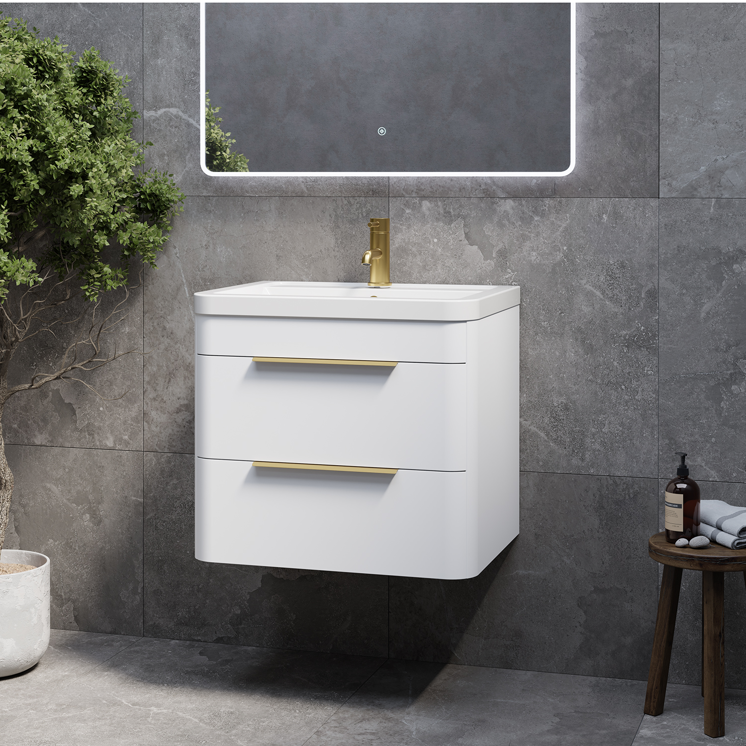 Oslo Wall Mounted 2 Drawer Vanity Unit with Leni Basin